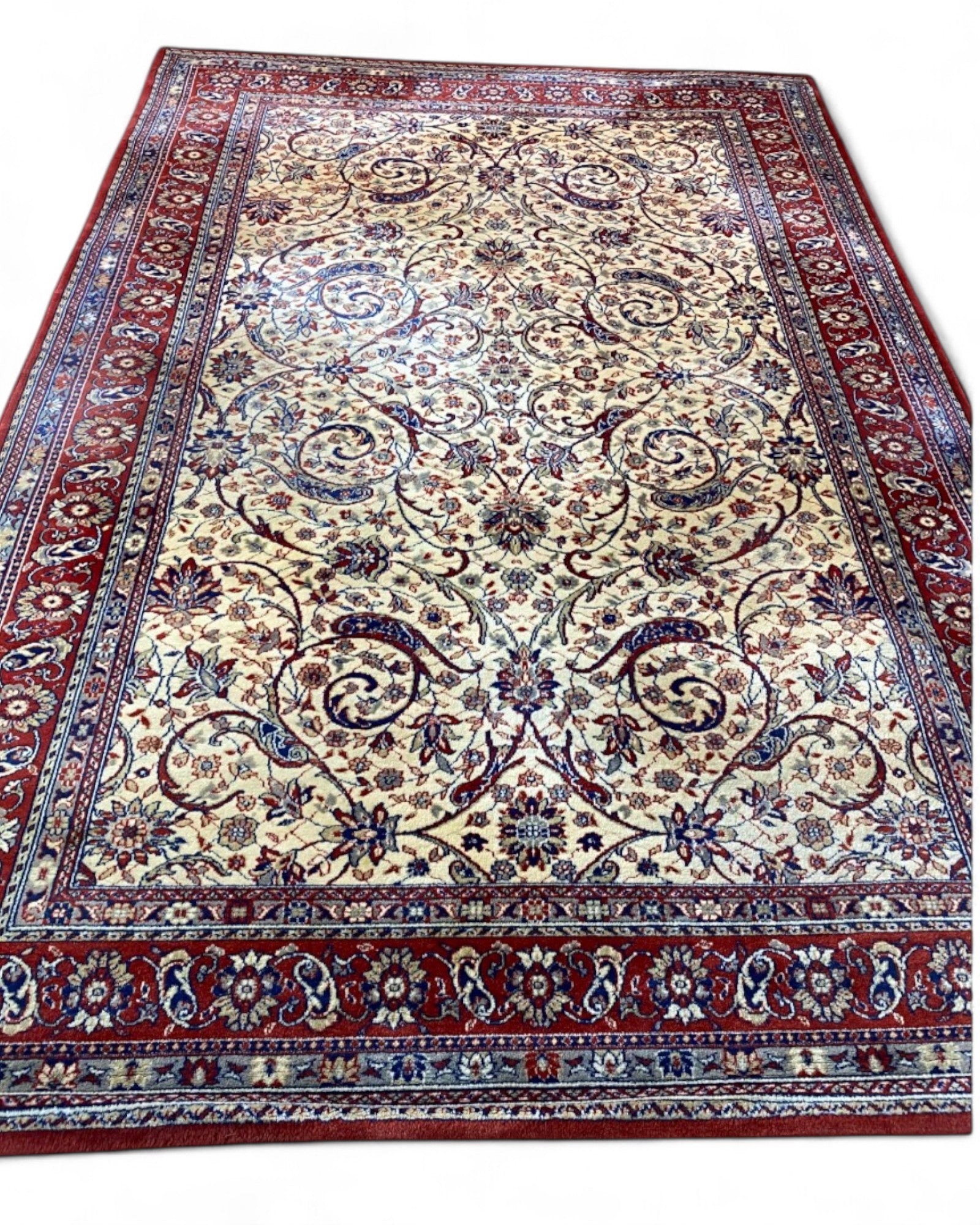 Classic Persian-Style Machine-Woven Rug in Ivory, Red, and Blue | 295 x 200cm