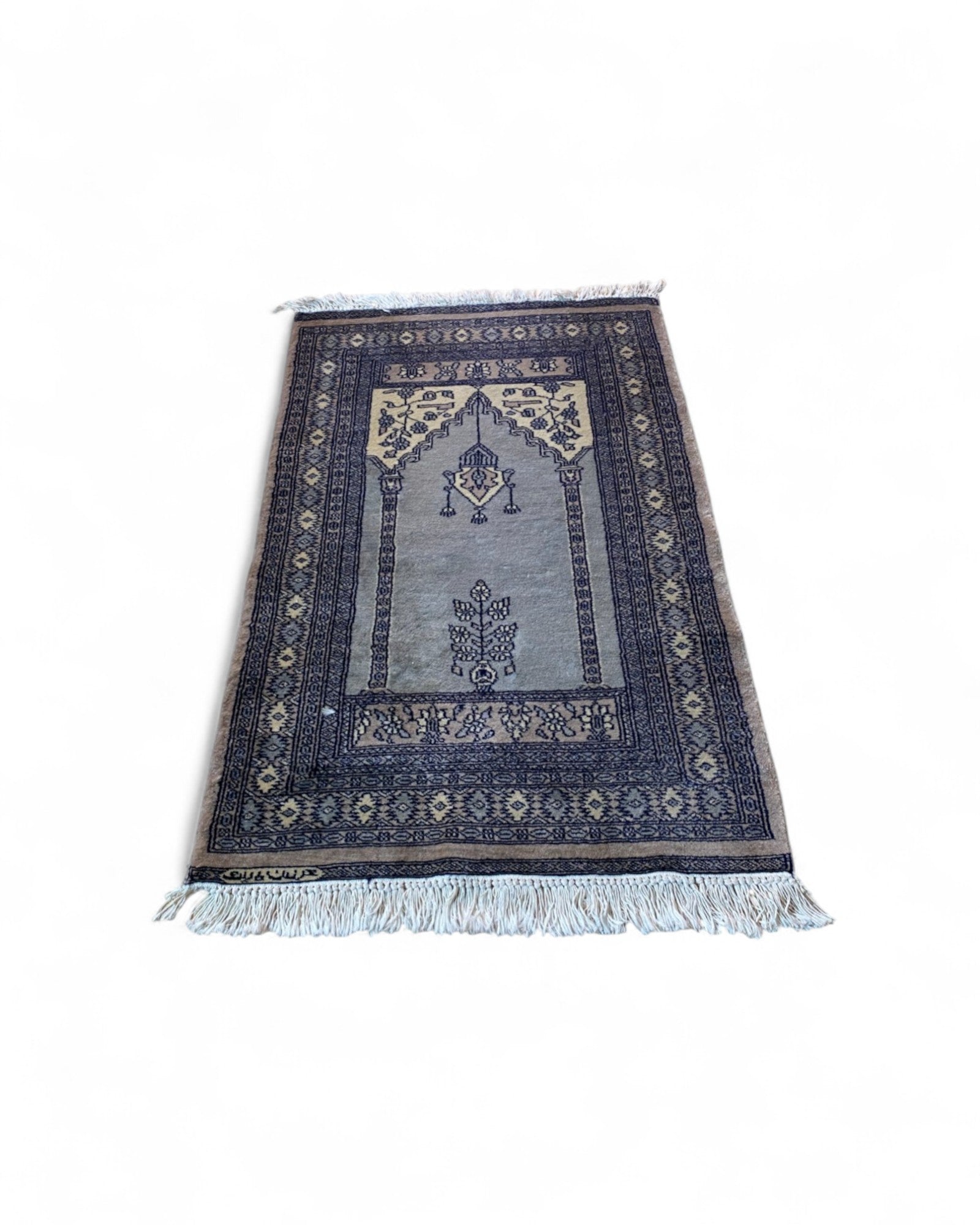 Vintage Turkish Prayer Rug in Grey and Indigo | 128 x 80cm