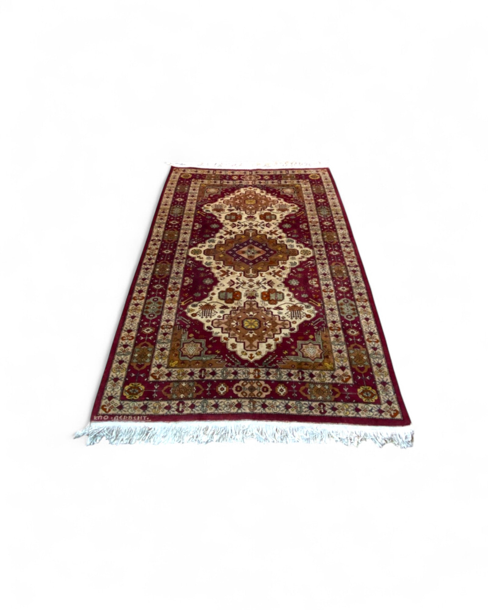 Hand-Knotted Persian-Style Rug in Burgundy, Ivory, and Gold | 230 x 152cm