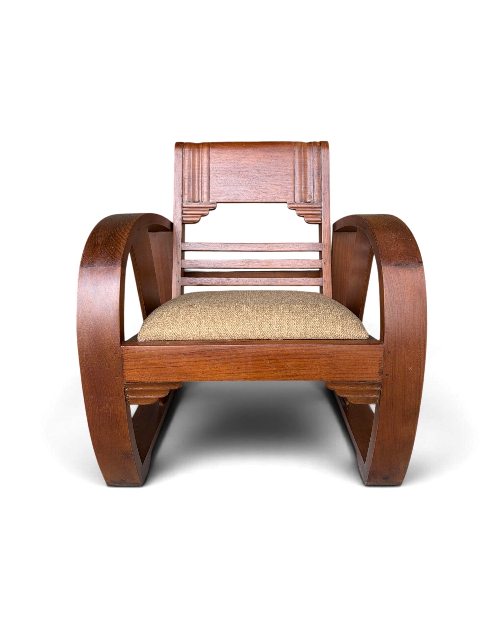 Art Deco Style Golden Teak Armchair