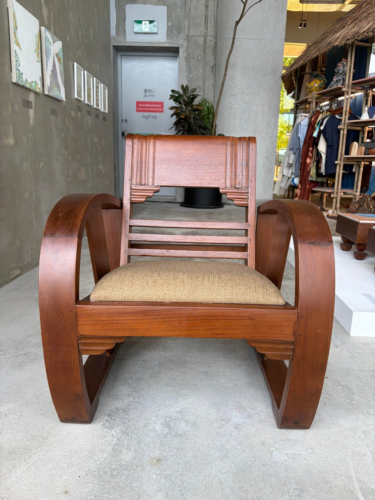 Art Deco Style Golden Teak Armchair - Surround Living - 2
