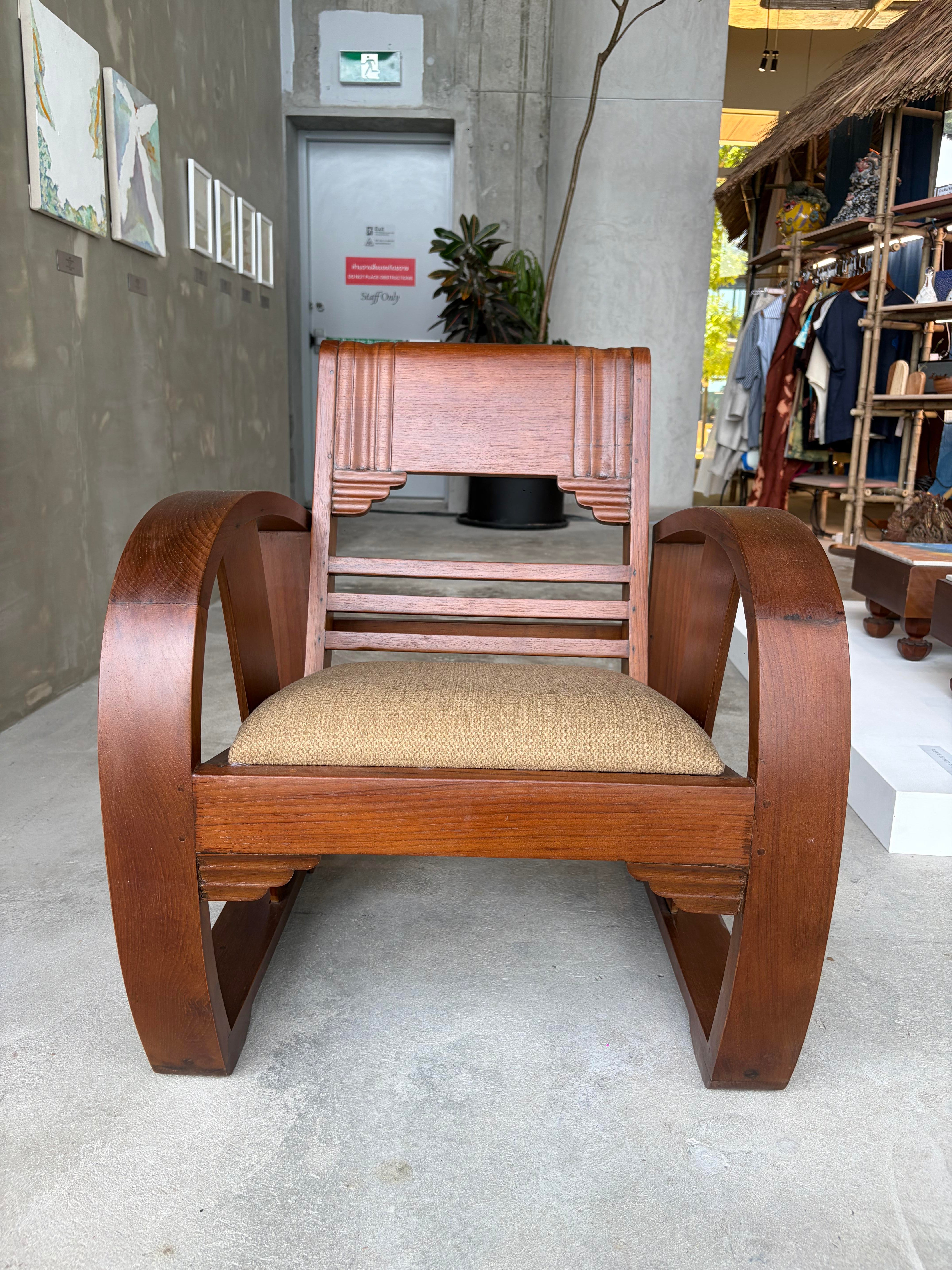 Art Deco Style Golden Teak Armchair