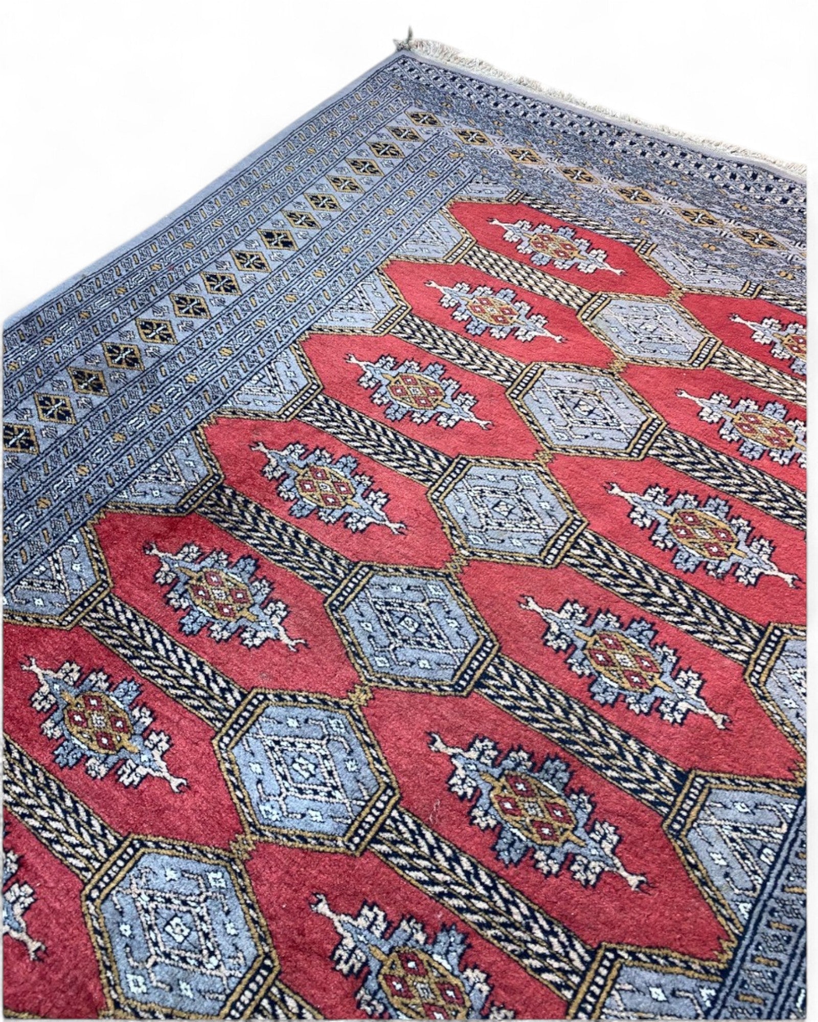 Vintage Bokhara-Style Rug in Red and Steel Blue | 180 x 132cm