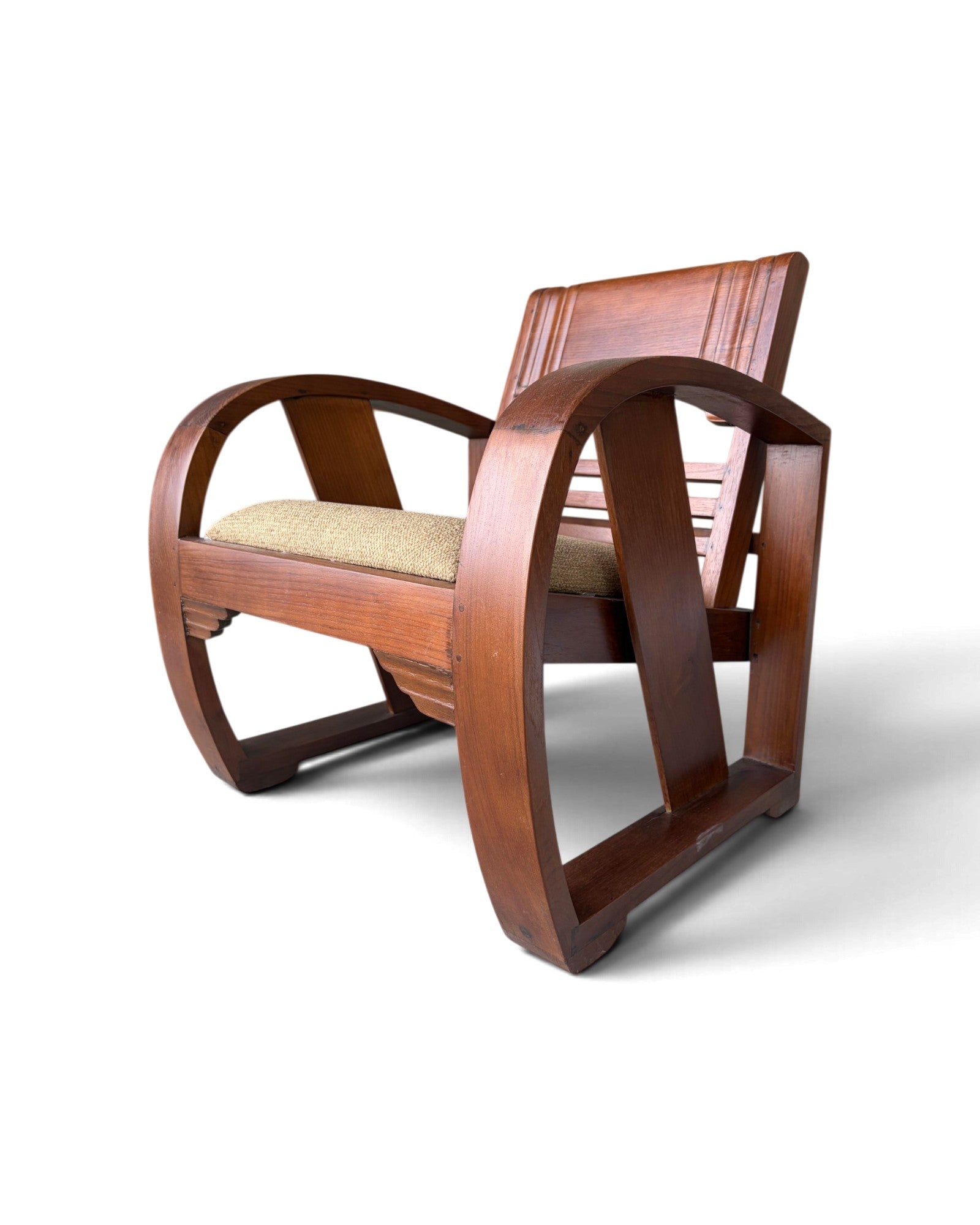 Art Deco Style Golden Teak Armchair