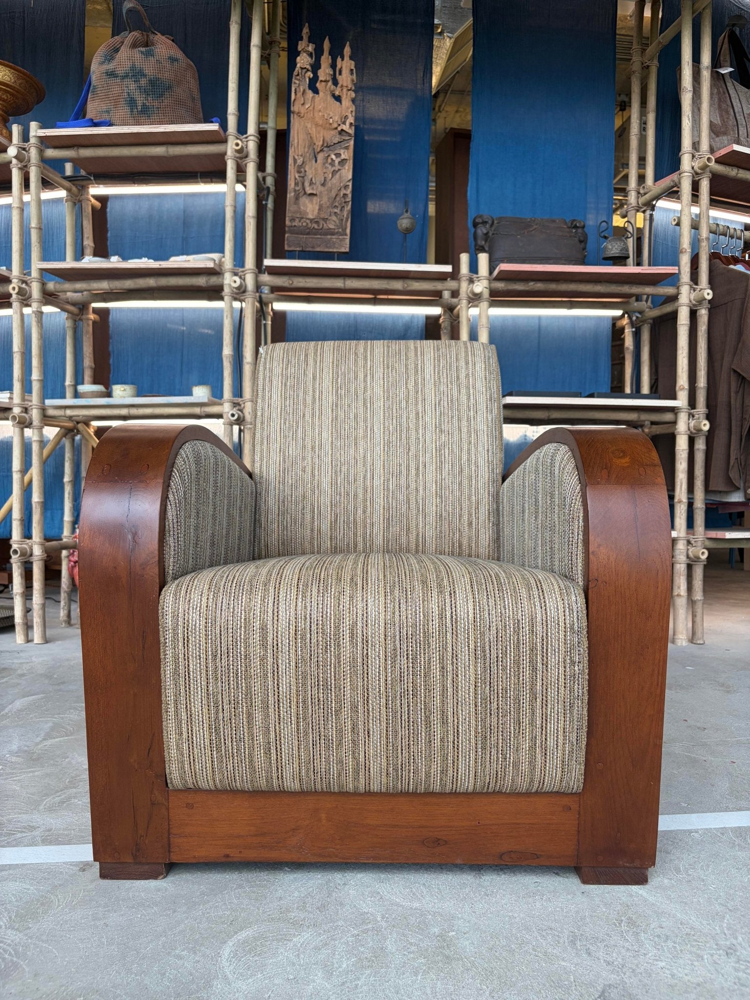 Art Deco Style Golden Teak Armchair
