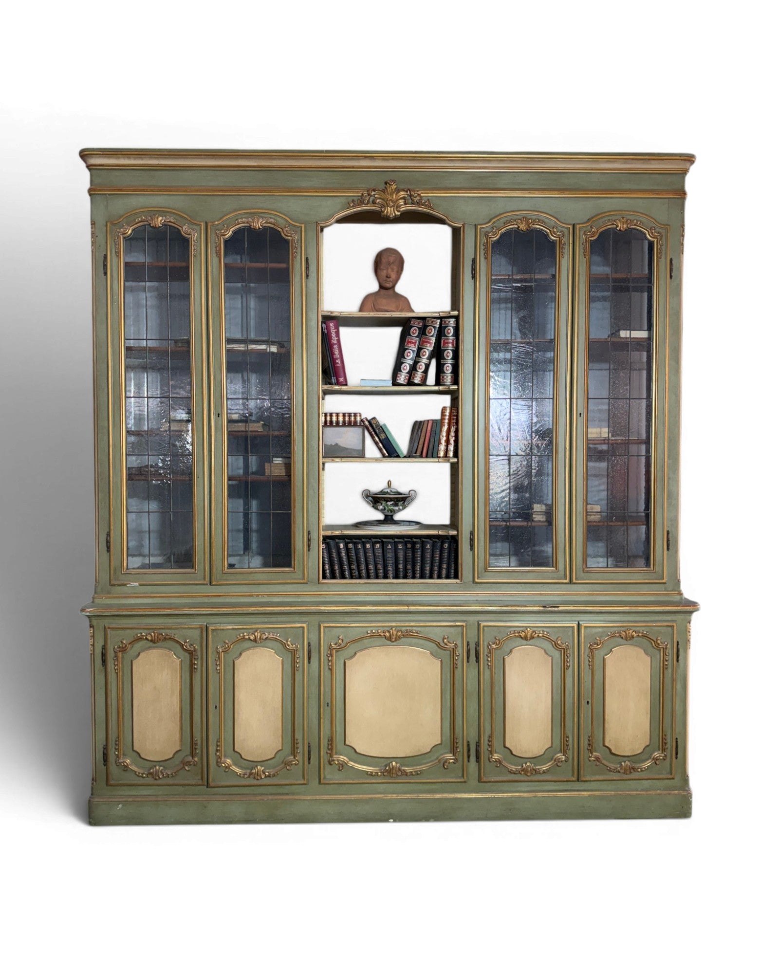 Large Louis XV Venetian Painted Architectural Bookcase