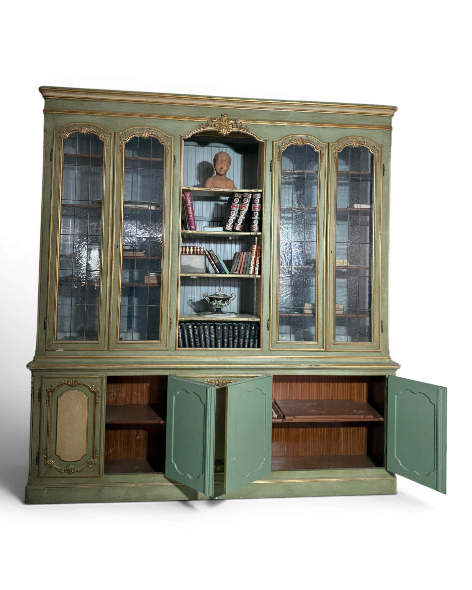 Large Louis XV Venetian Painted Architectural Bookcase