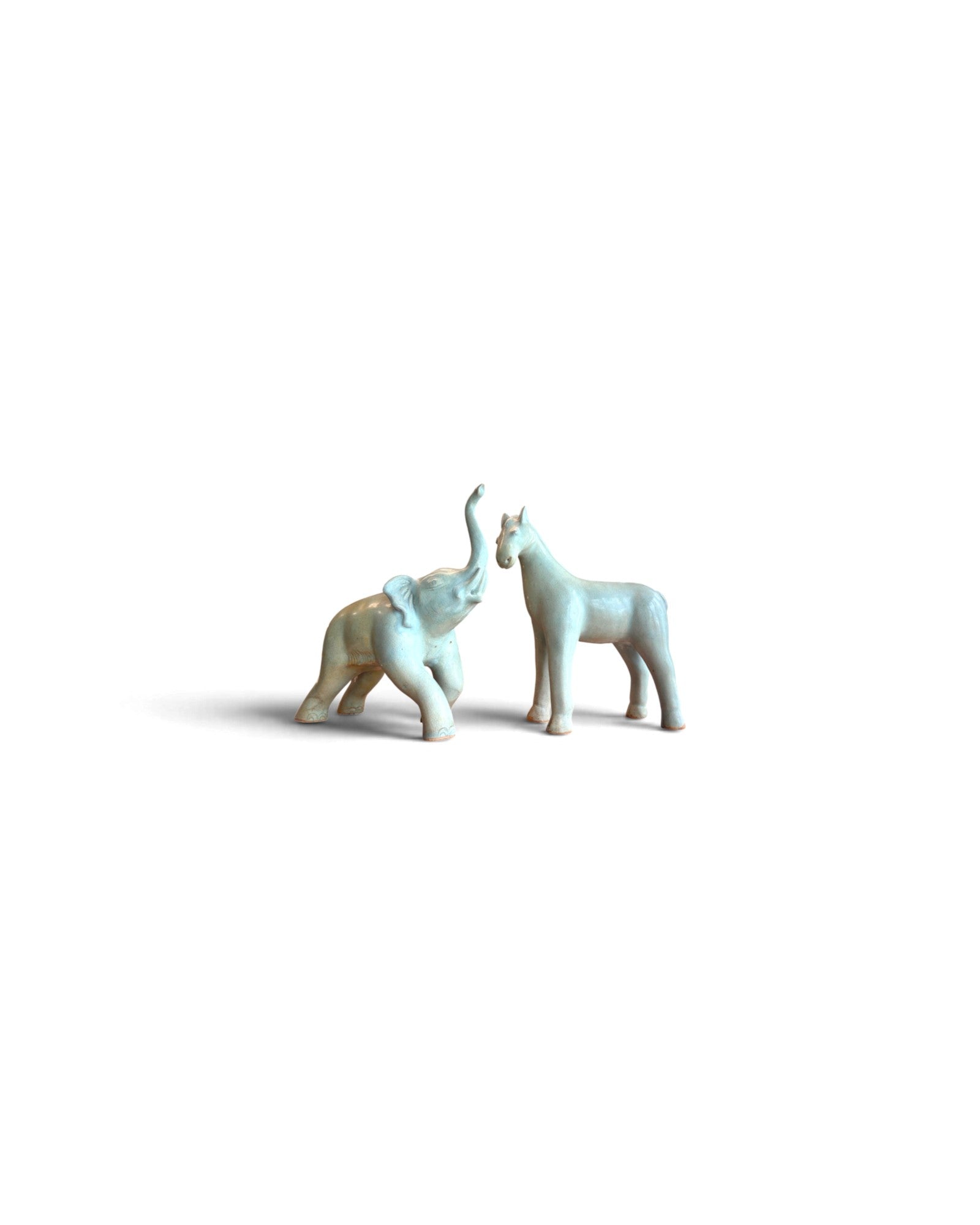 Elephant & Horse Ceramic Figurines