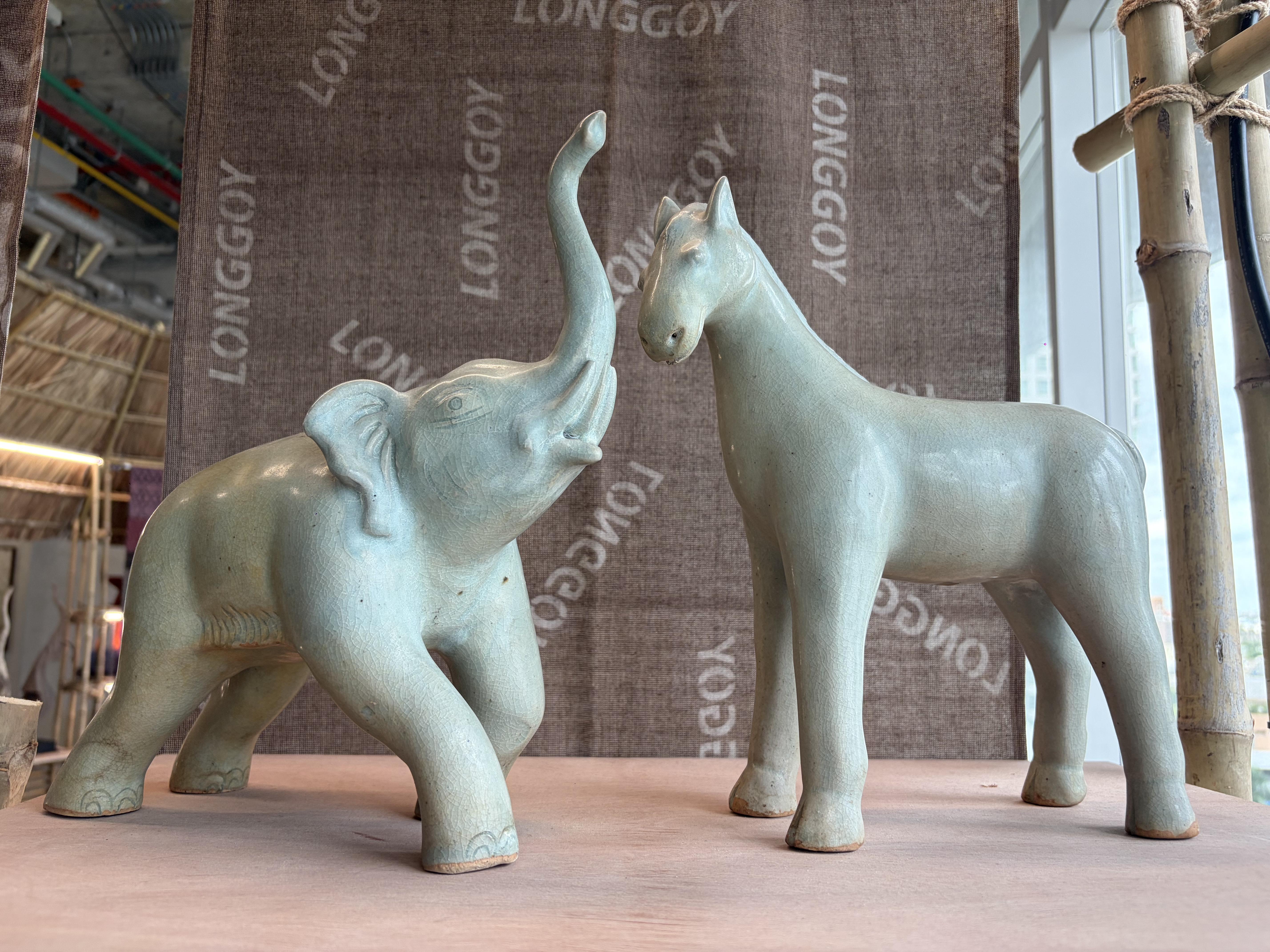 Elephant & Horse Ceramic Figurines