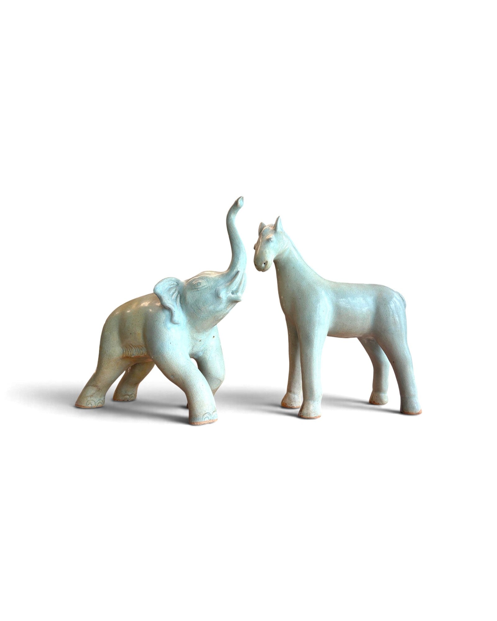 Elephant & Horse Ceramic Figurines