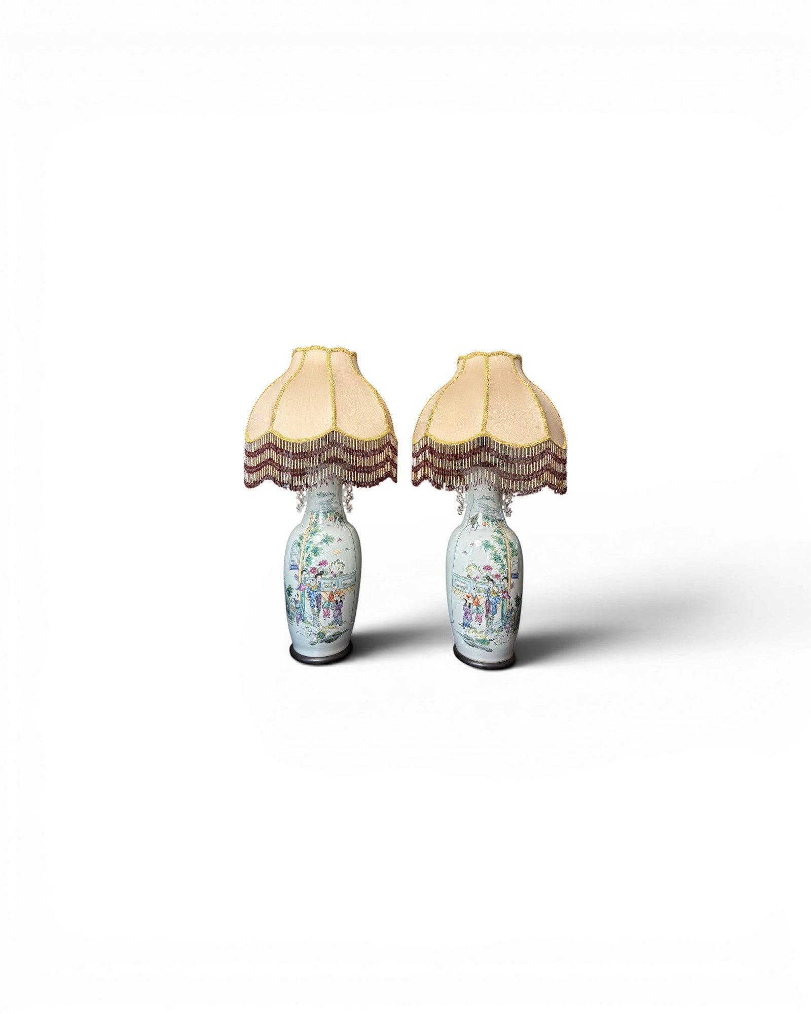 Porcelain Vase Table Lamp with Embroidery Shades (Sold in Pairs) - Surround Living - 1