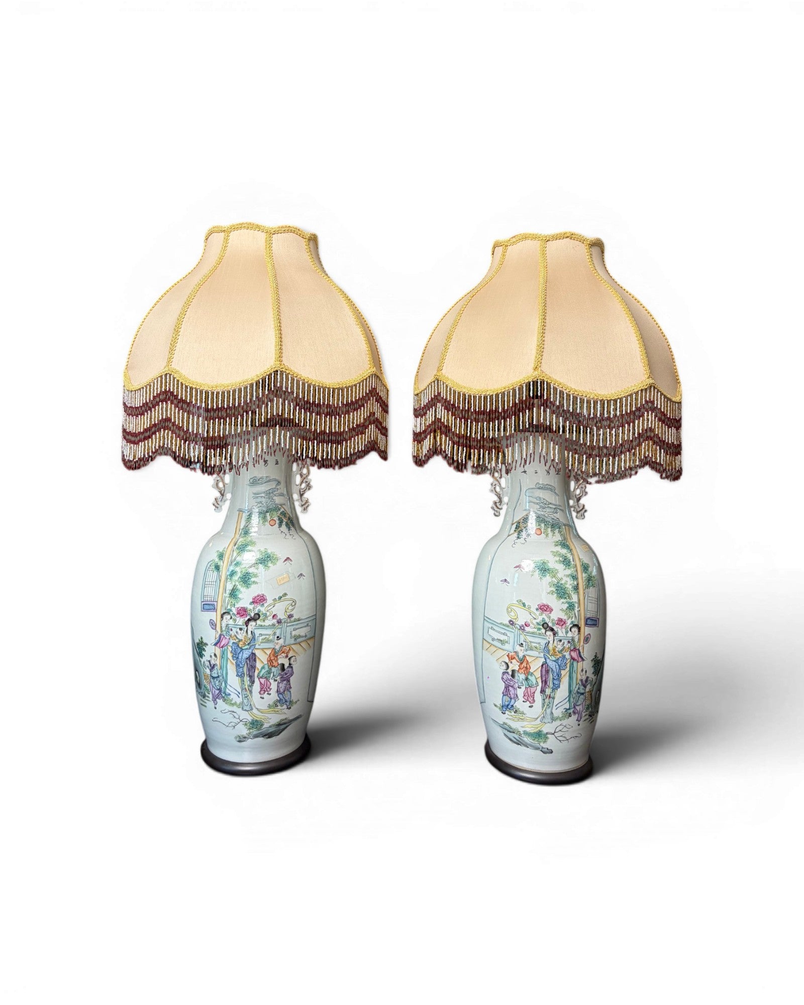 Porcelain Vase Table Lamp with Embroidery Shades (Sold in Pairs) - Surround Living - 2