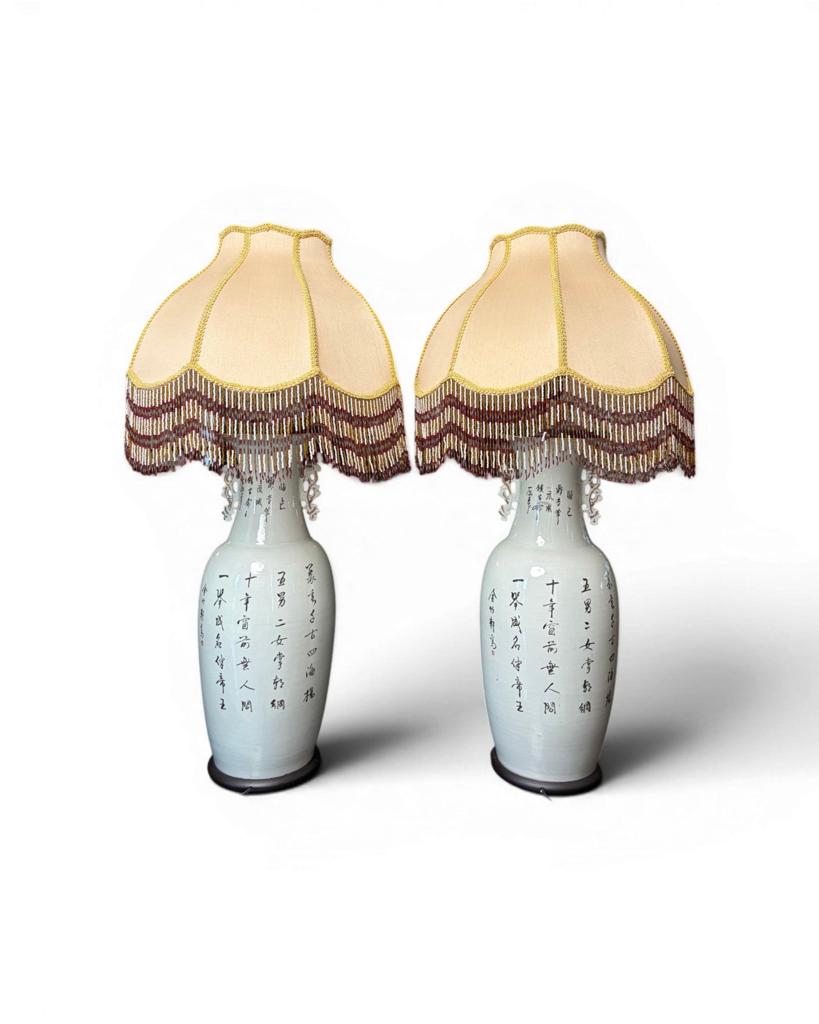 Porcelain Vase Table Lamp with Embroidery Shades (Sold in Pairs) - Surround Living - 3