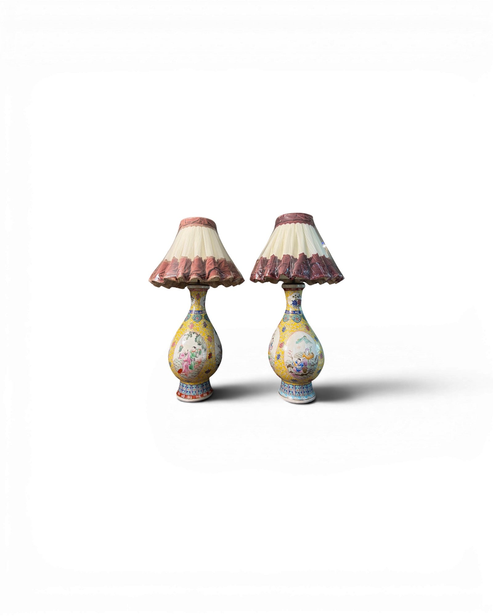 Porcelain Vase Table Lamp with Velvet Shades (Sold in Pairs) - Surround Living - 1