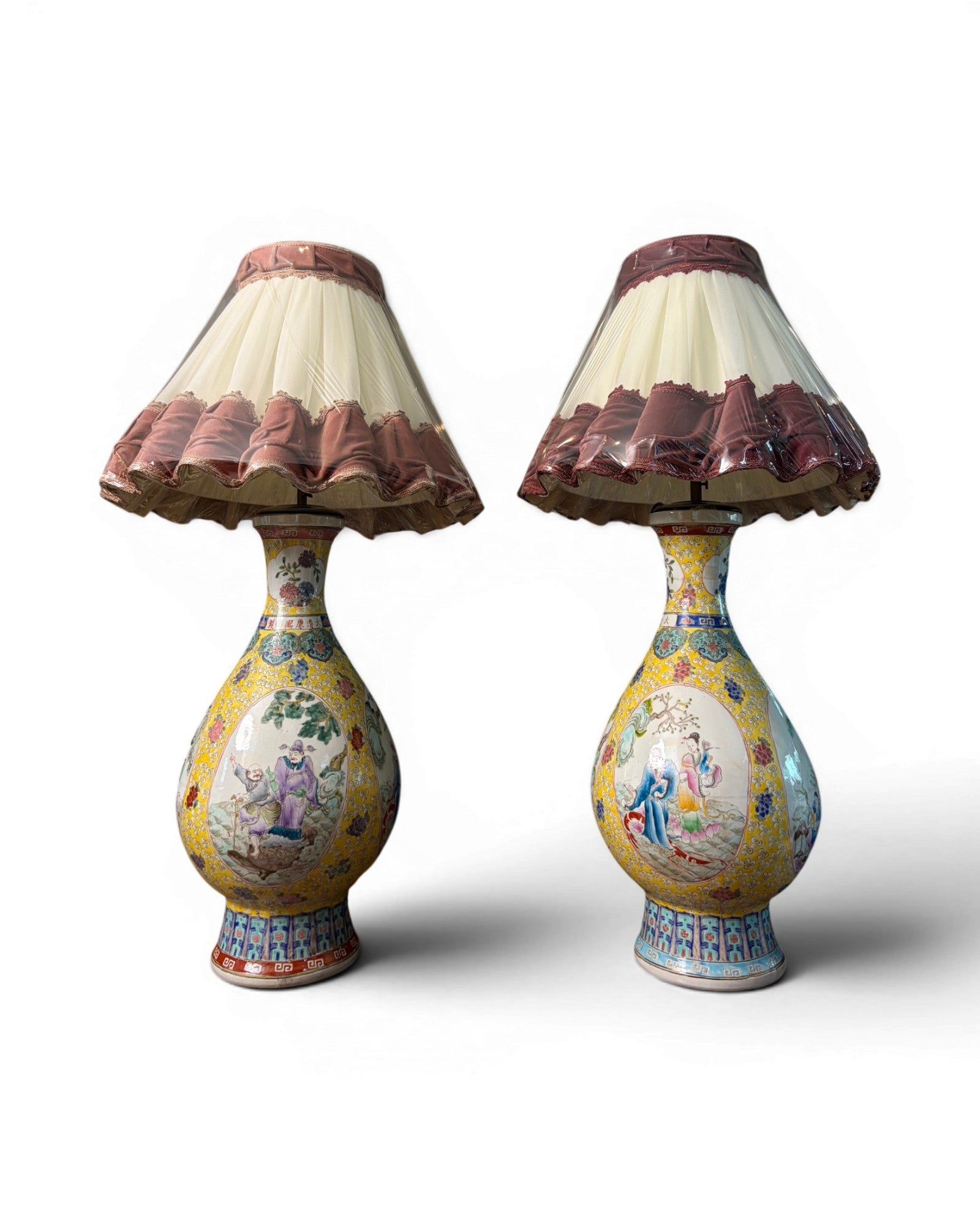 Porcelain Vase Table Lamp with Velvet Shades (Sold in Pairs) - Surround Living - 3