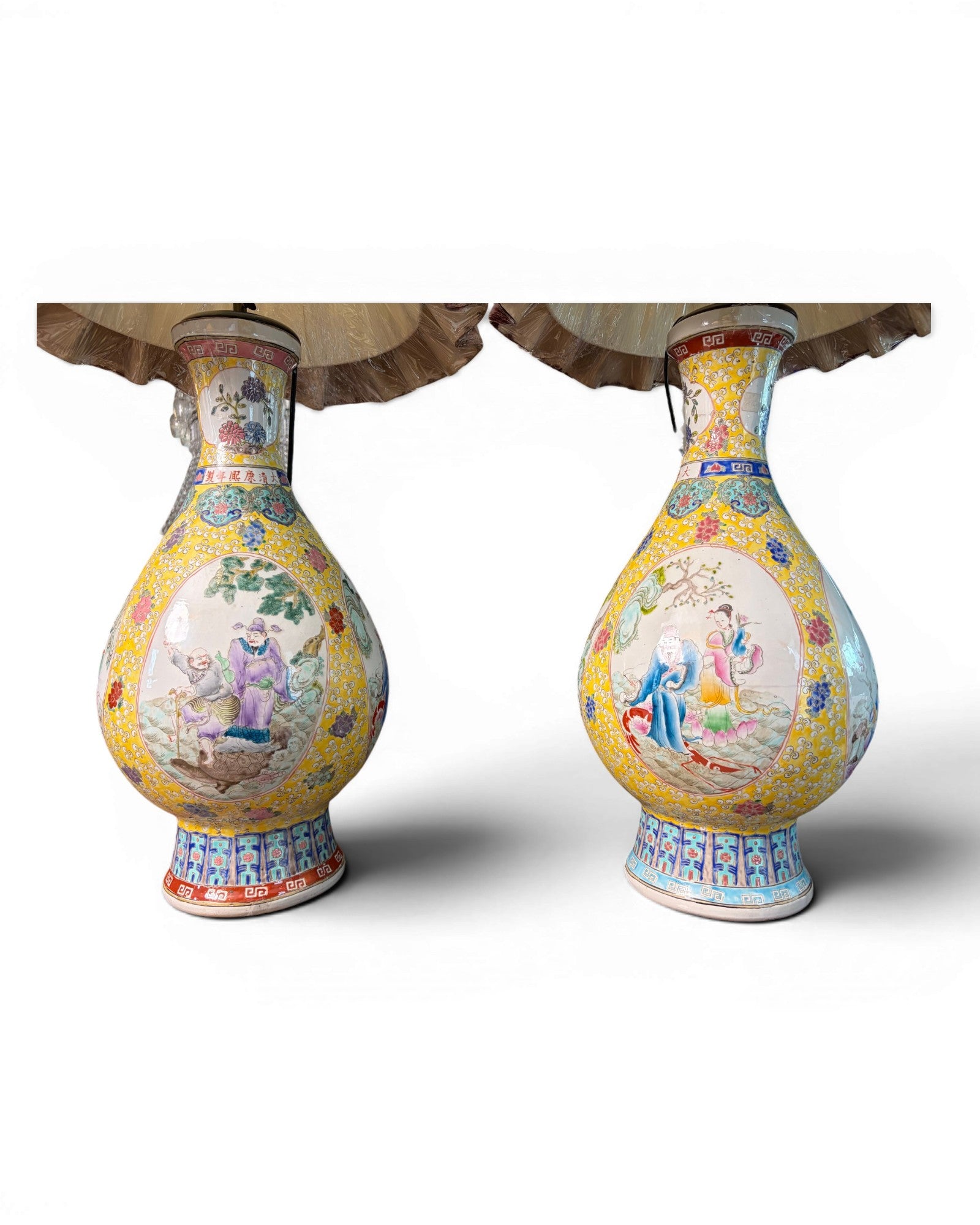 Porcelain Vase Table Lamp with Velvet Shades (Sold in Pairs) - Surround Living - 4