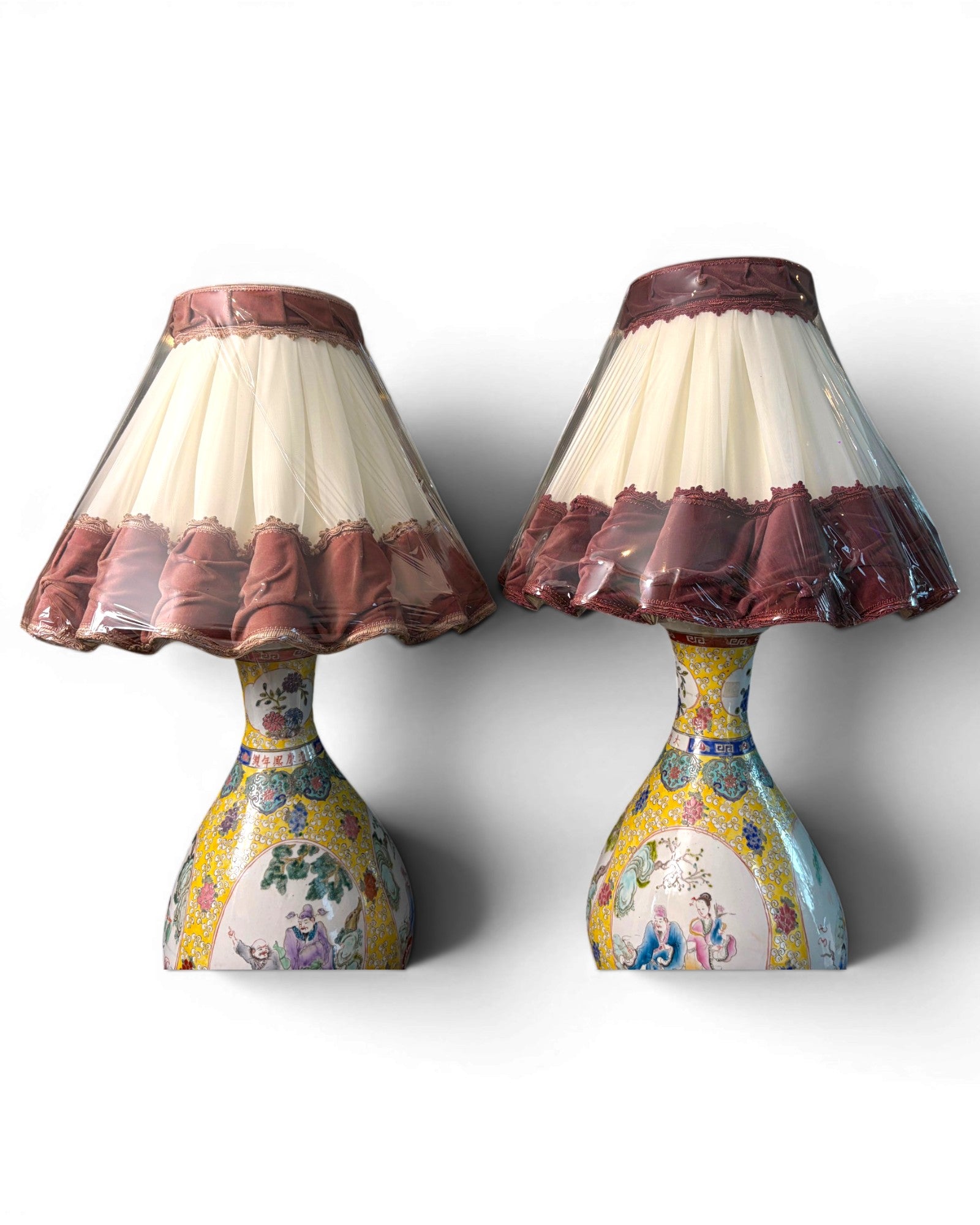 Porcelain Vase Table Lamp with Velvet Shades (Sold in Pairs) - Surround Living - 5