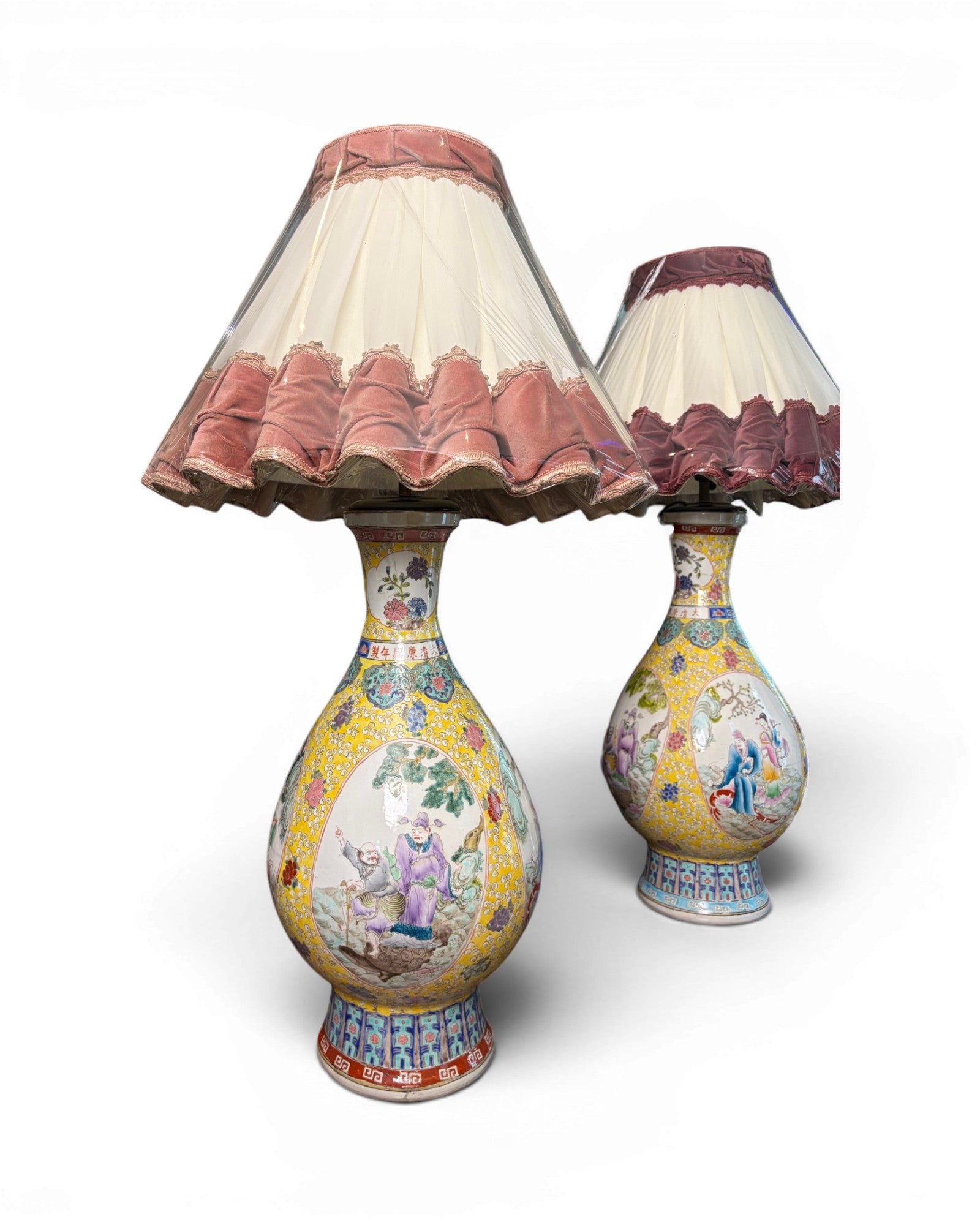 Porcelain Vase Table Lamp with Velvet Shades (Sold in Pairs) - Surround Living - 6