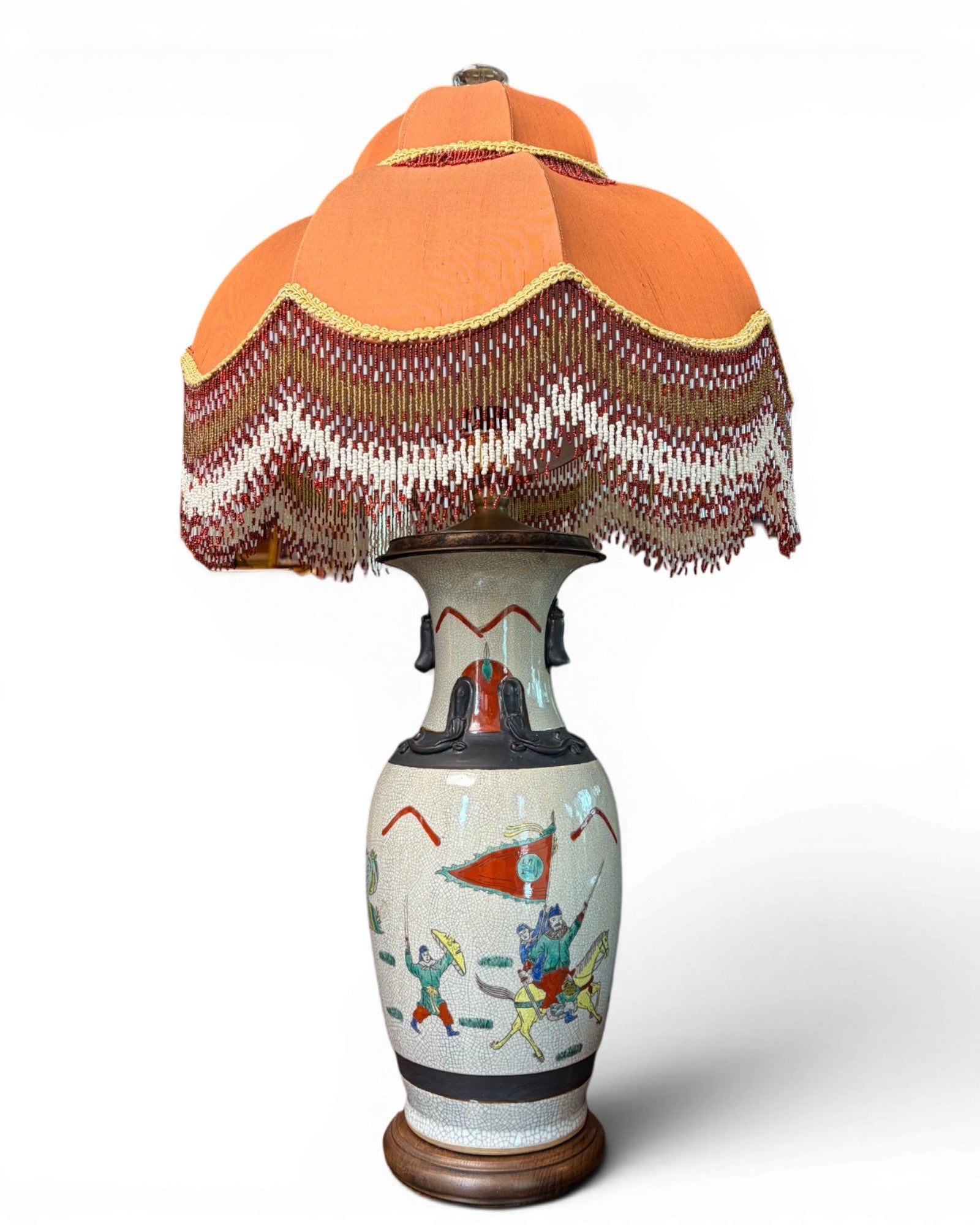 Porcelain Vase Table Lamp with Orange Embroidery Shades - Surround Living - 2