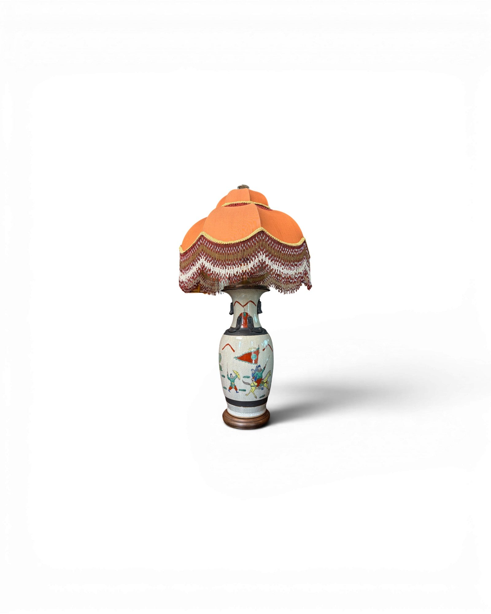 Porcelain Vase Table Lamp with Orange Embroidery Shades - Surround Living - 1