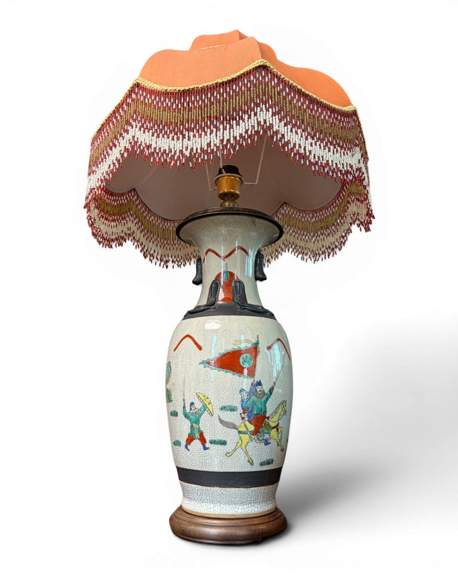 Porcelain Vase Table Lamp with Orange Embroidery Shades - Surround Living - 3