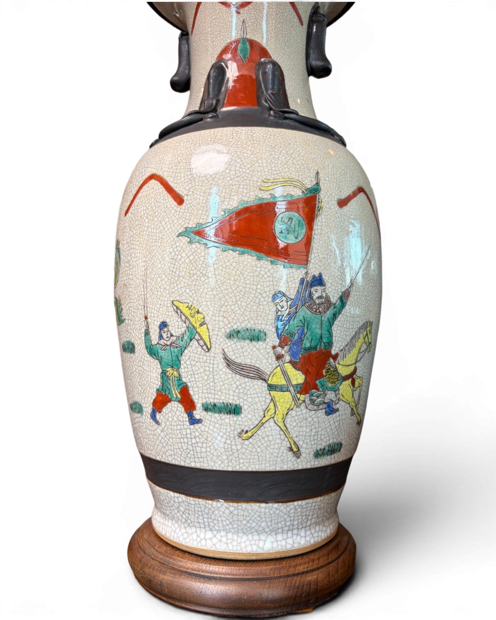 Porcelain Vase Table Lamp with Orange Embroidery Shades - Surround Living - 4