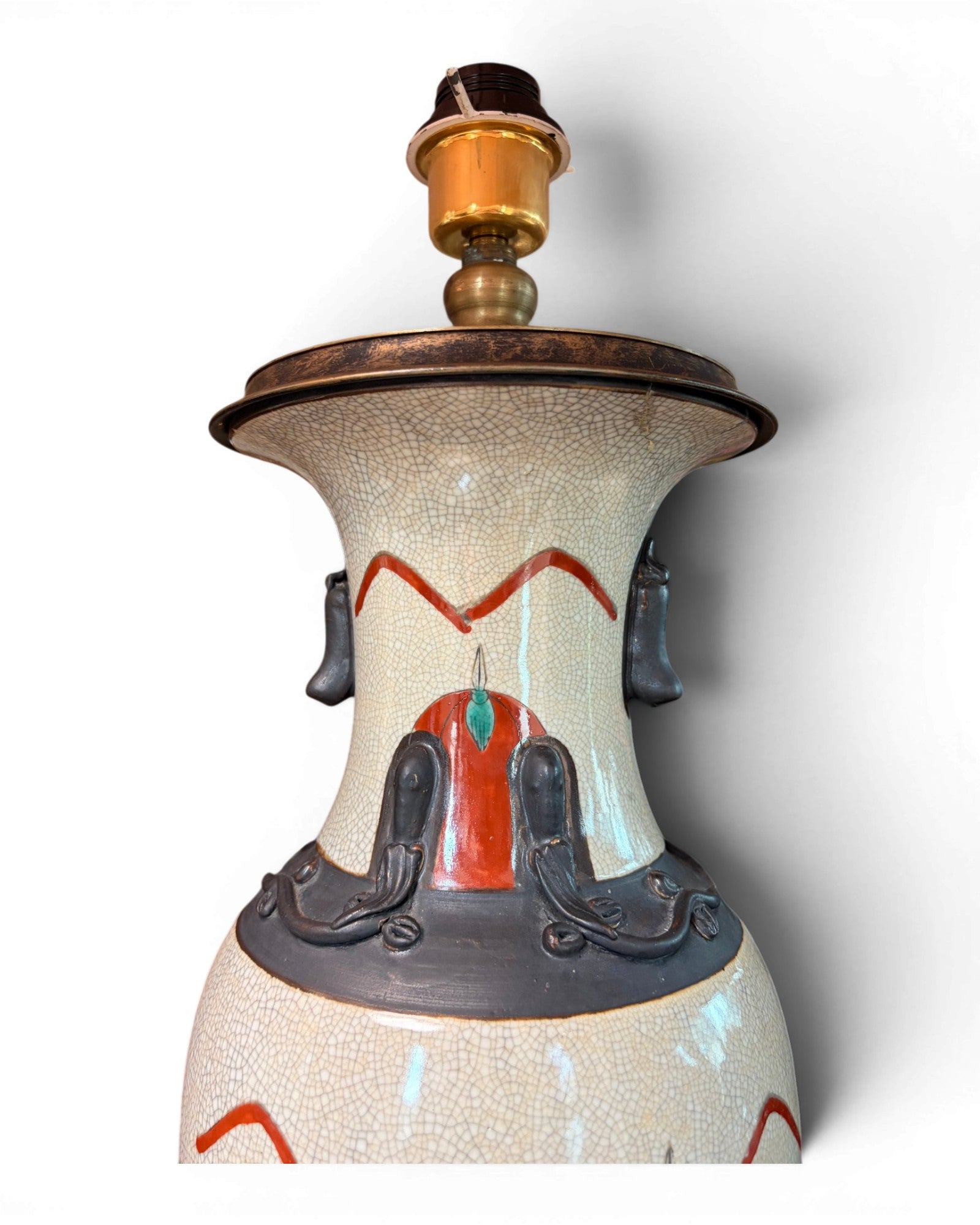 Porcelain Vase Table Lamp with Orange Embroidery Shades - Surround Living - 5