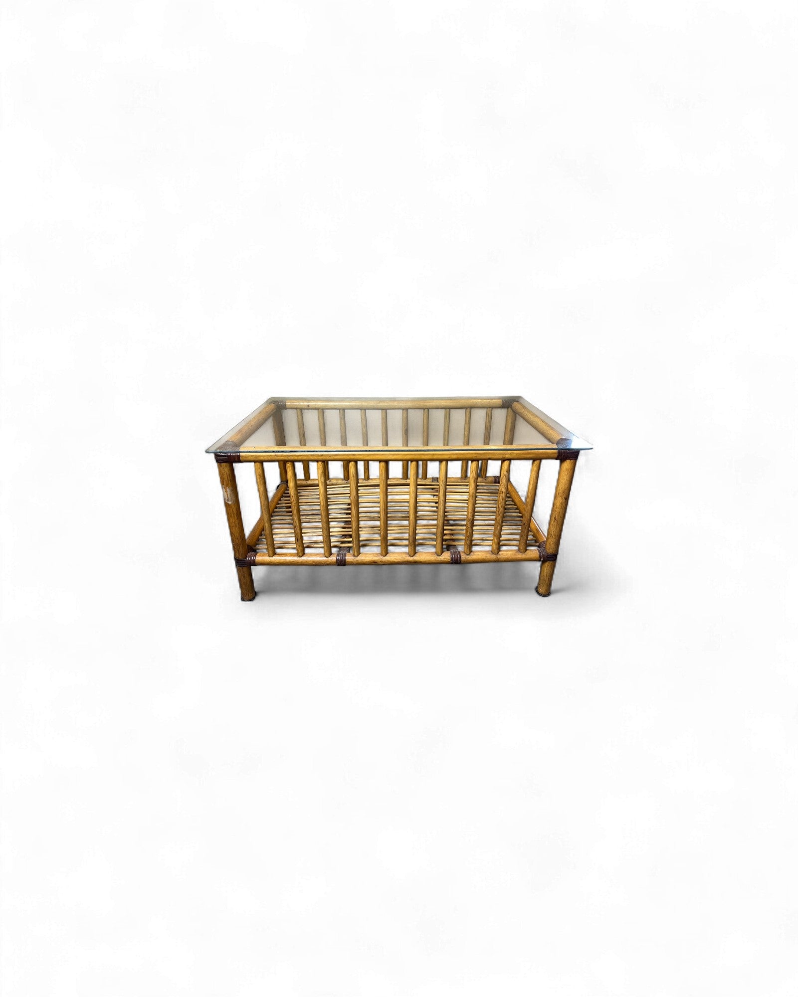 Cane Beach House Rectangular Rattan Dining Table with Glass Top Surround Living