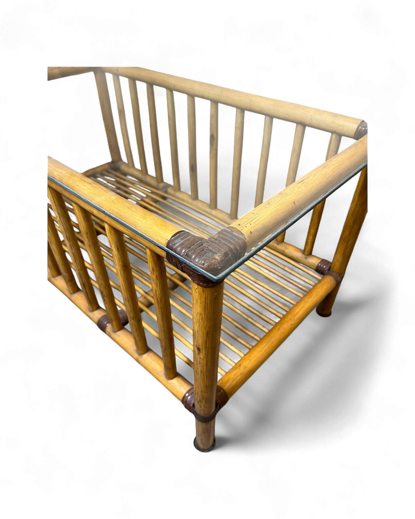 Cane Beach House Rectangular Rattan Dining Table with Glass Top Surround Living