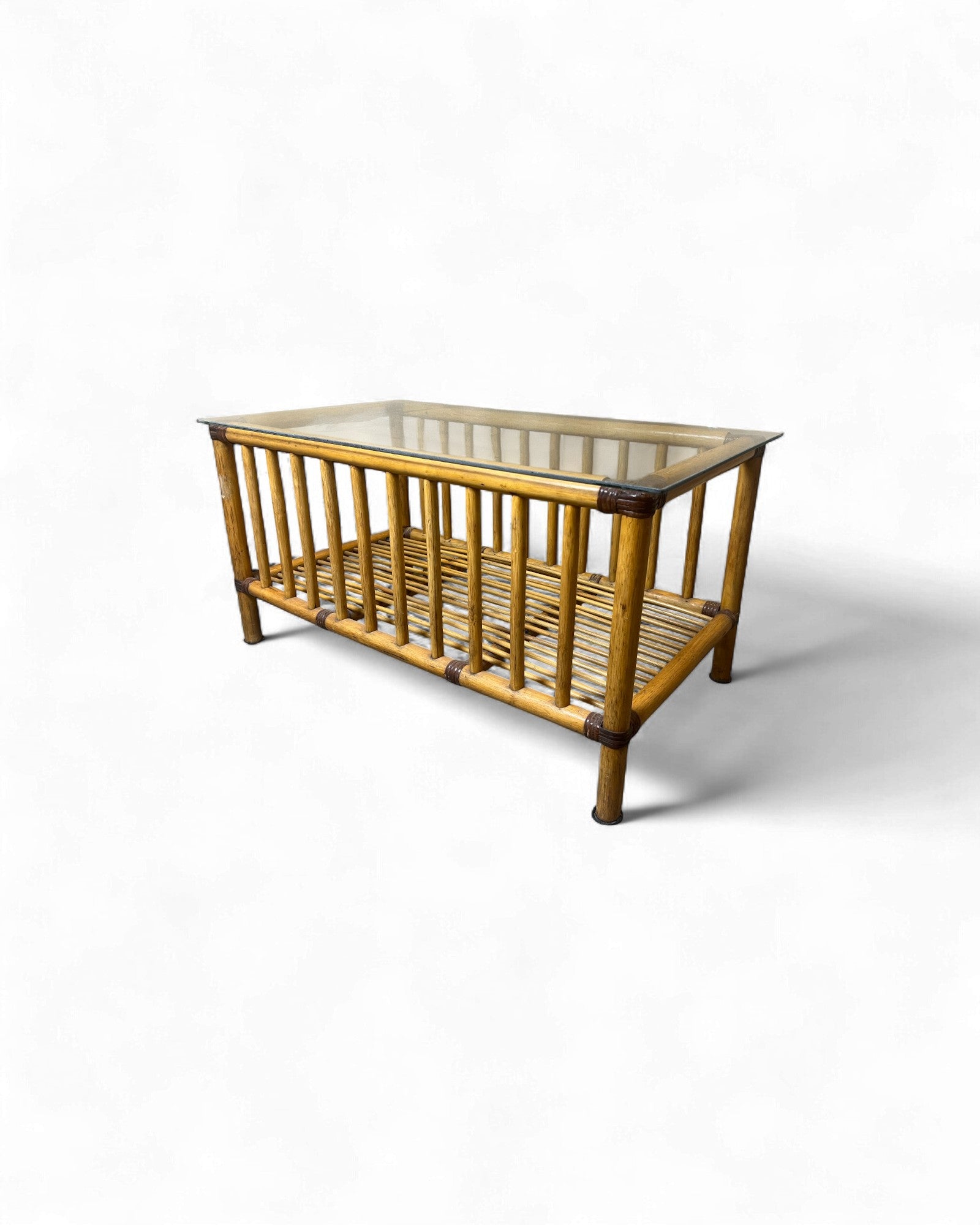 Cane Beach House Rectangular Rattan Dining Table with Glass Top Surround Living