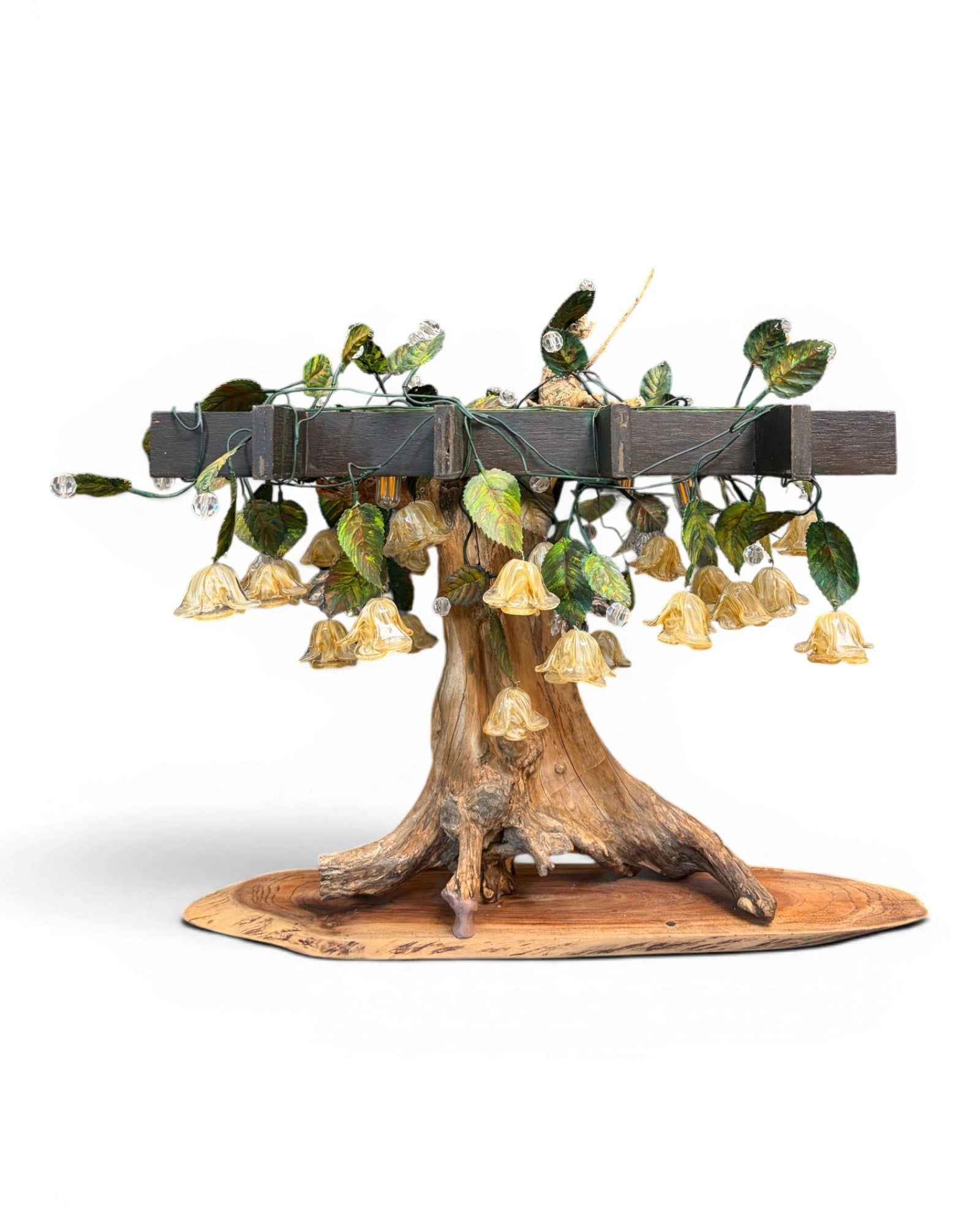 Organic Wood Table Lamp with Bell-Flower Glass Shades - Surround Living - 4