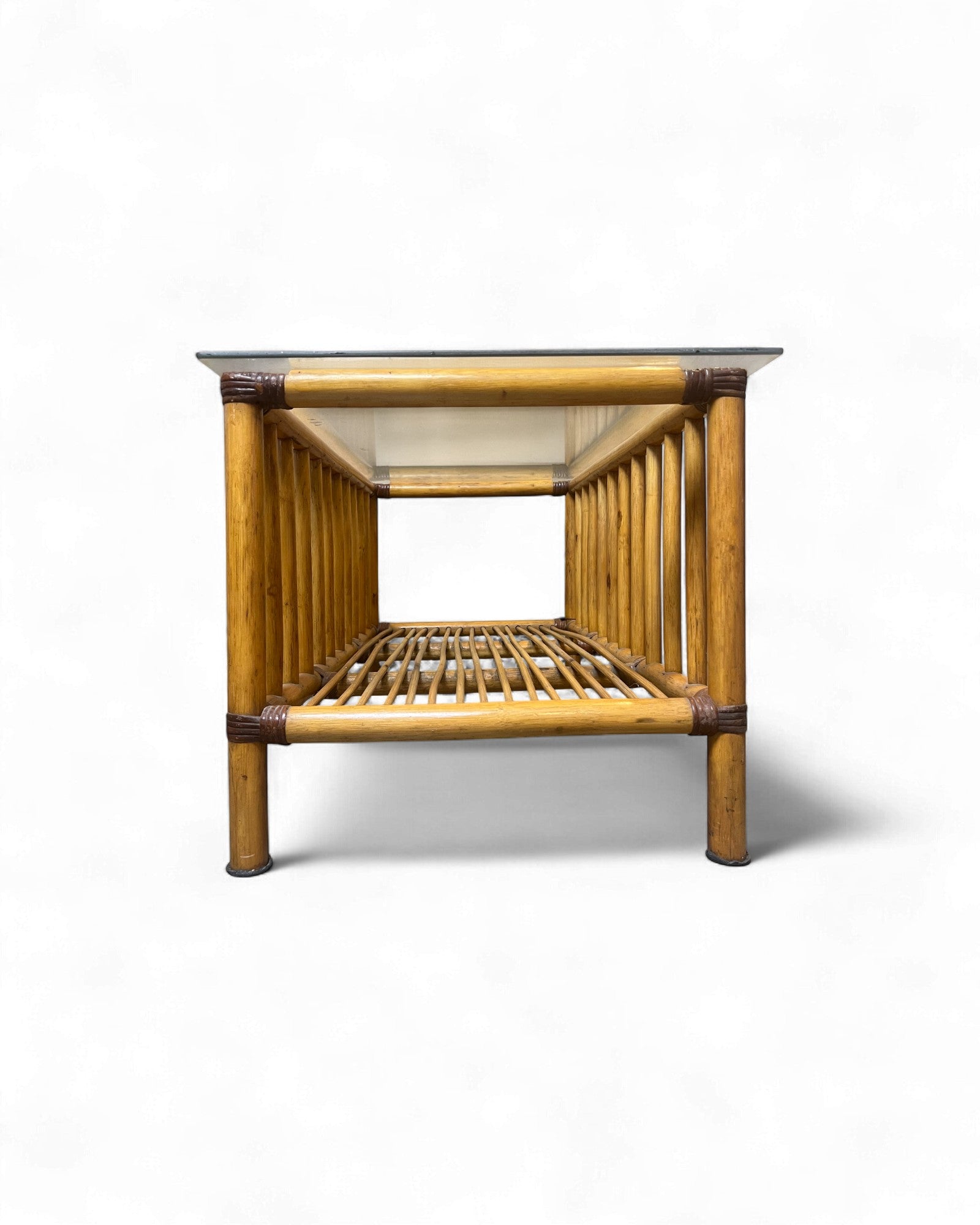 Cane Beach House Rectangular Rattan Dining Table with Glass Top Surround Living