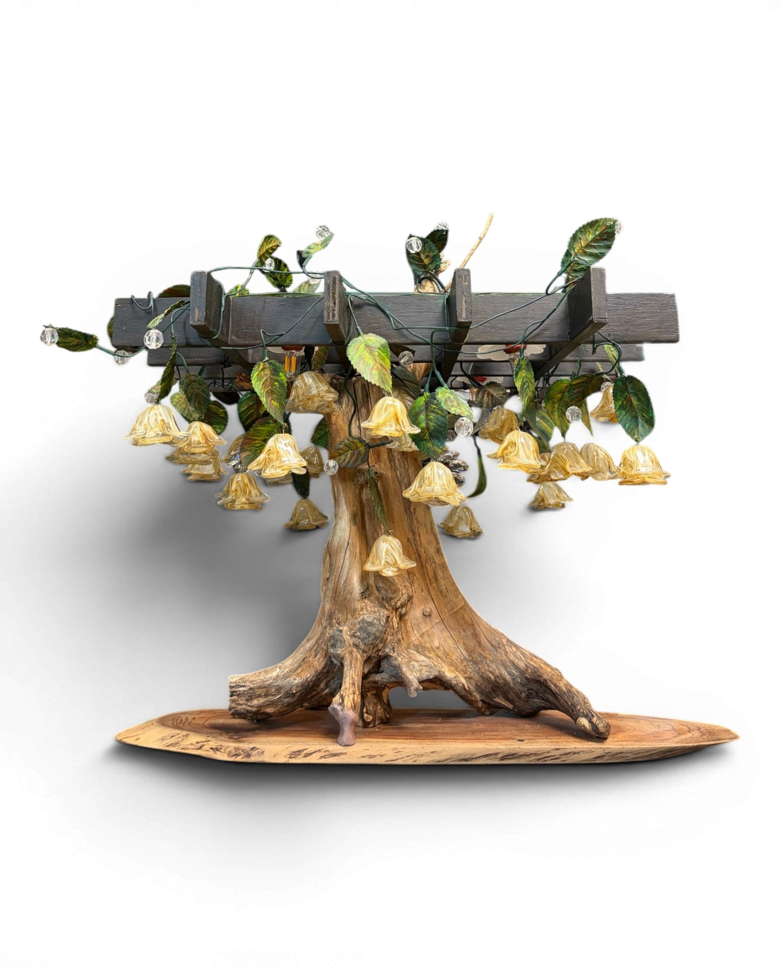 Organic Wood Table Lamp with Bell-Flower Glass Shades - Surround Living - 5