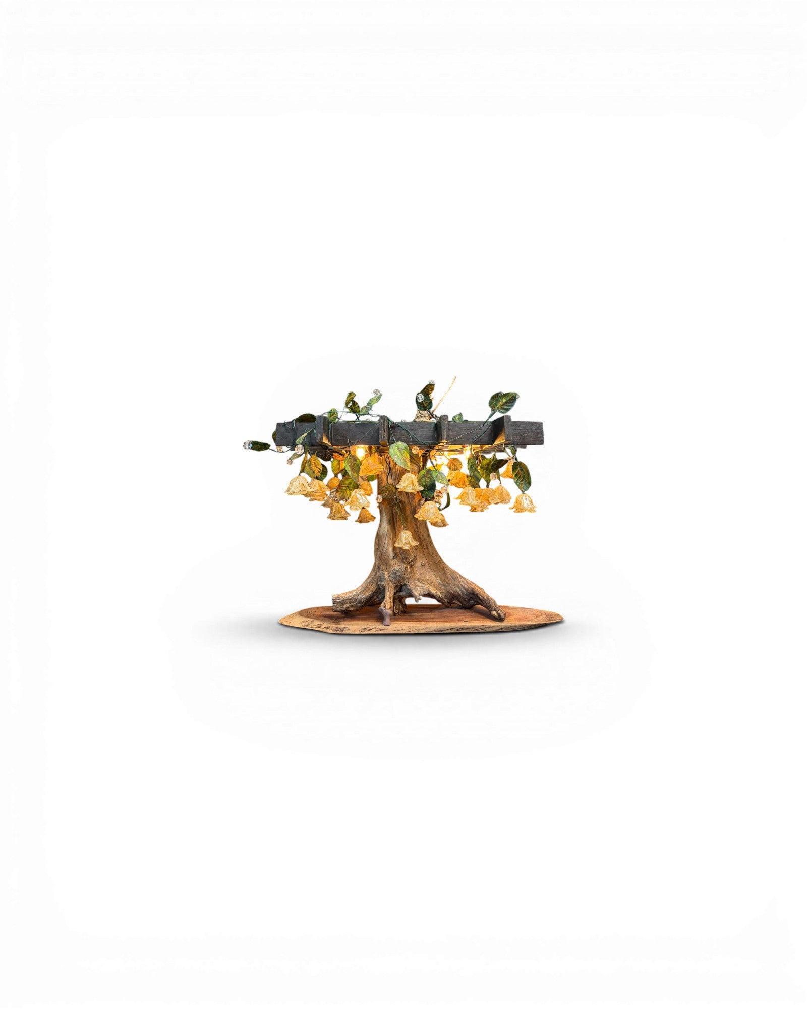 Organic Wood Table Lamp with Bell-Flower Glass Shades - Surround Living - 1