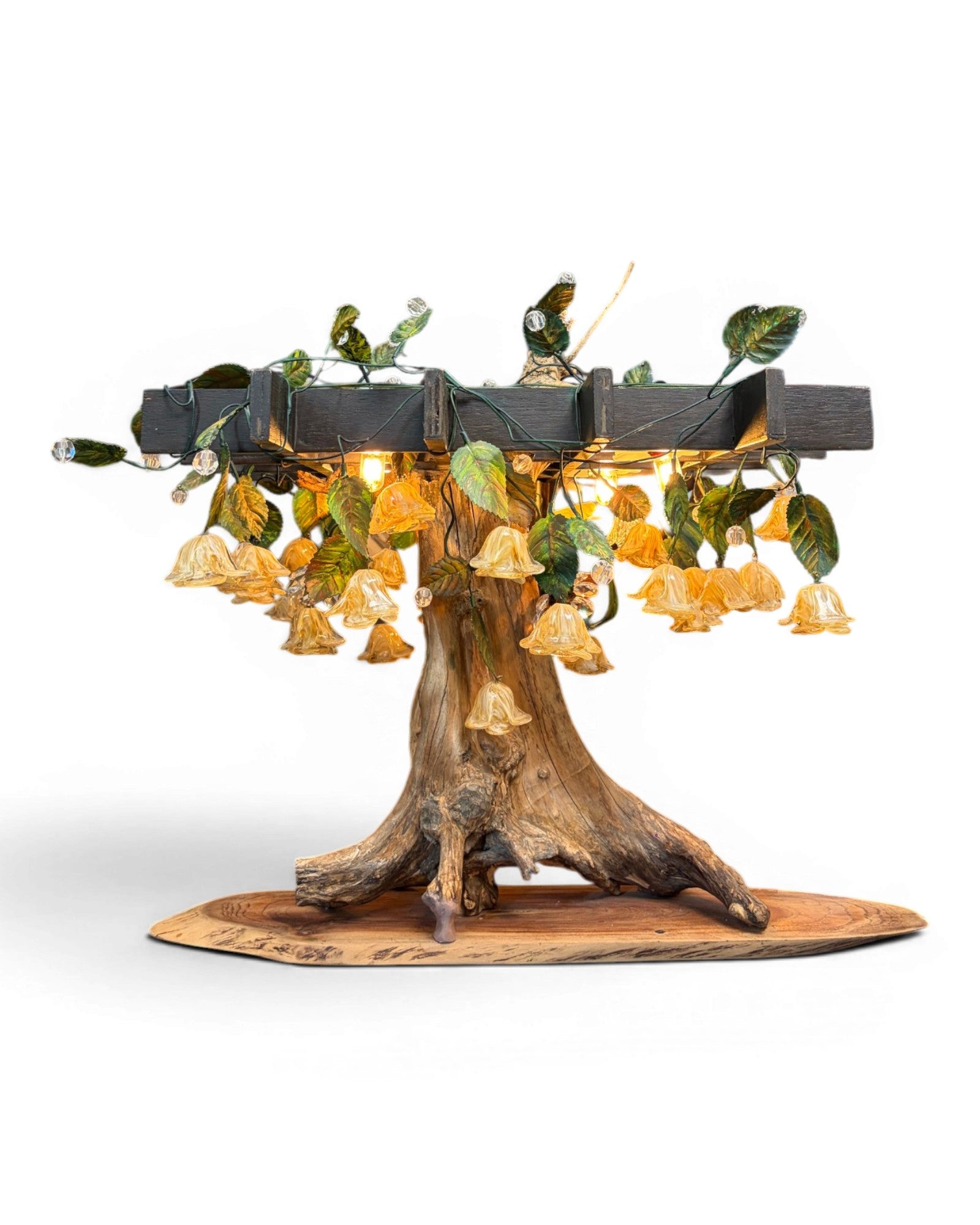 Organic Wood Table Lamp with Bell-Flower Glass Shades - Surround Living - 2