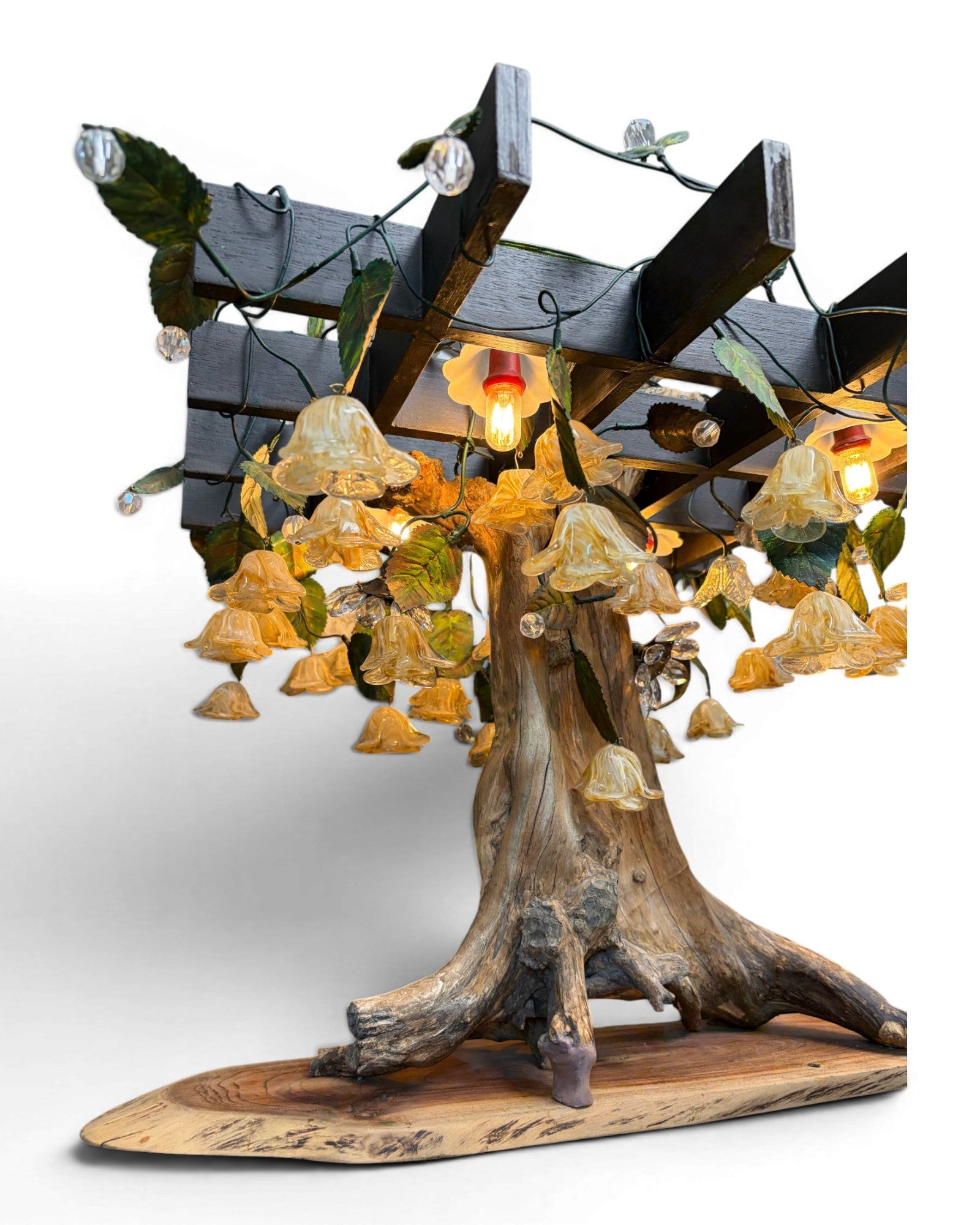 Organic Wood Table Lamp with Bell-Flower Glass Shades - Surround Living - 17