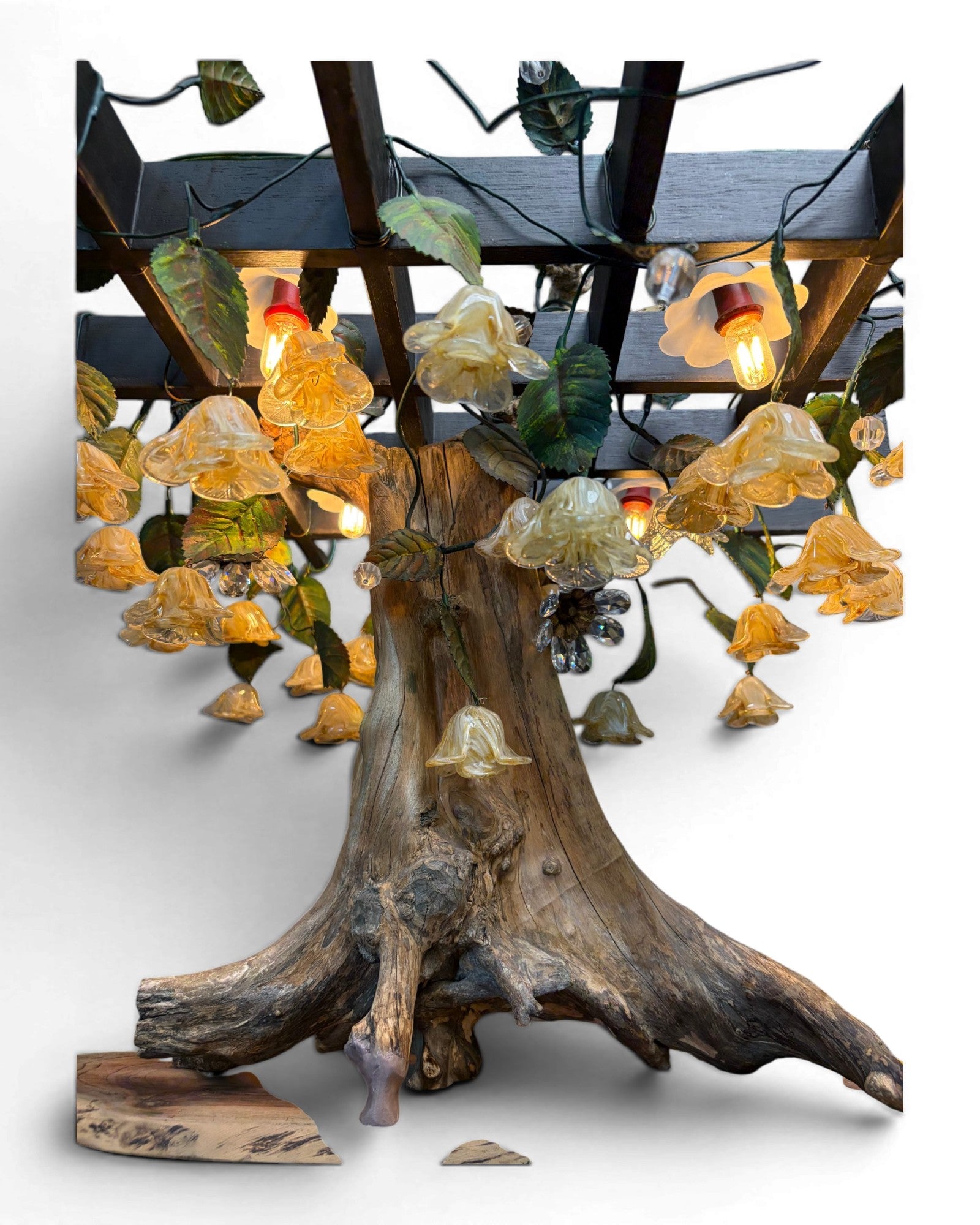 Organic Wood Table Lamp with Bell-Flower Glass Shades - Surround Living - 19