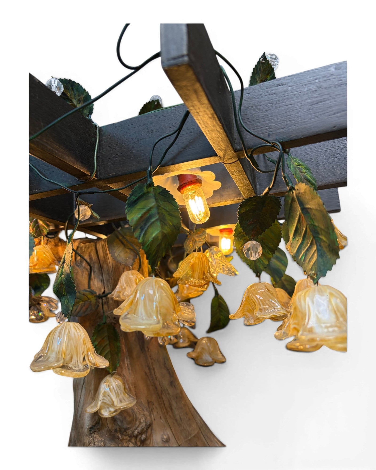 Organic Wood Table Lamp with Bell-Flower Glass Shades - Surround Living - 20