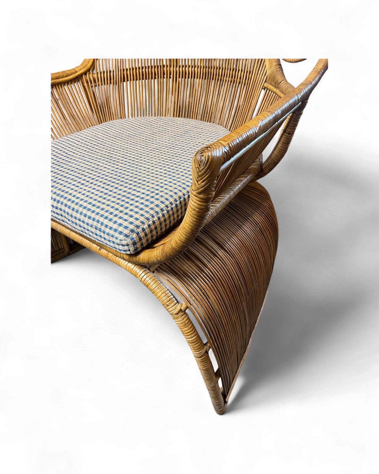 Rattan Vintage High Back Floral Weaved Lounge Chair with Check Weave Cushion Surround Living