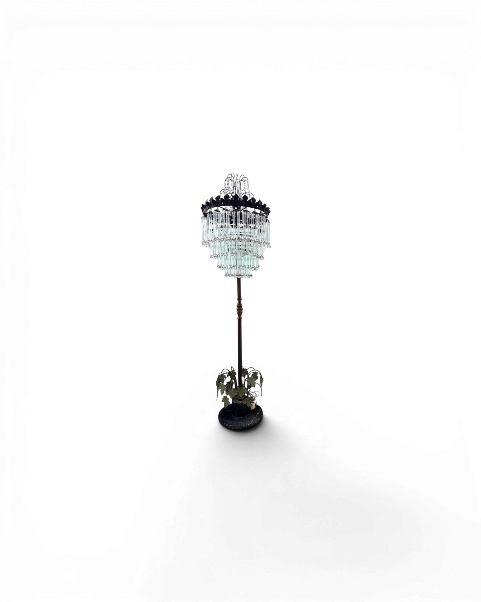 Multi-Tiered Crystal Waterfall Floor Lamp with Decorative Faux Foliage Base - Surround Living - 1