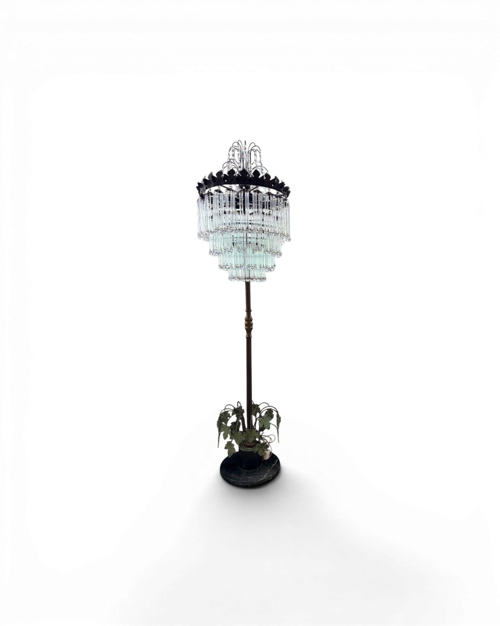 Multi-Tiered Crystal Waterfall Floor Lamp with Decorative Faux Foliage Base - Surround Living - 2