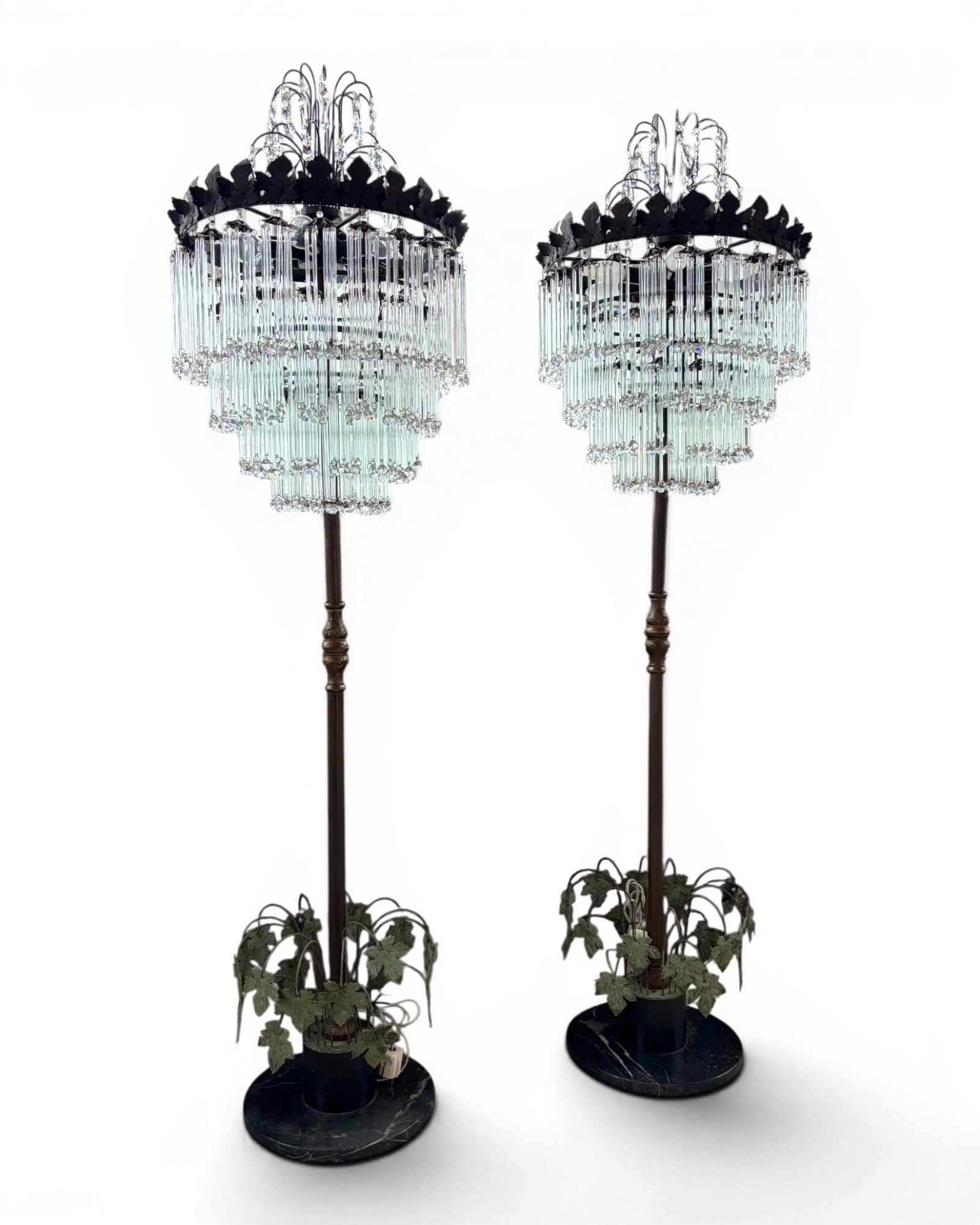 Multi-Tiered Crystal Waterfall Floor Lamp with Decorative Faux Foliage Base (Set) - Surround Living - 2