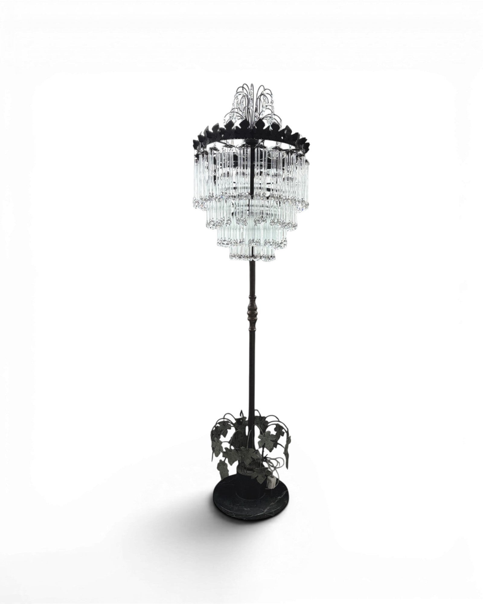 Multi-Tiered Crystal Waterfall Floor Lamp with Decorative Faux Foliage Base - Surround Living - 3