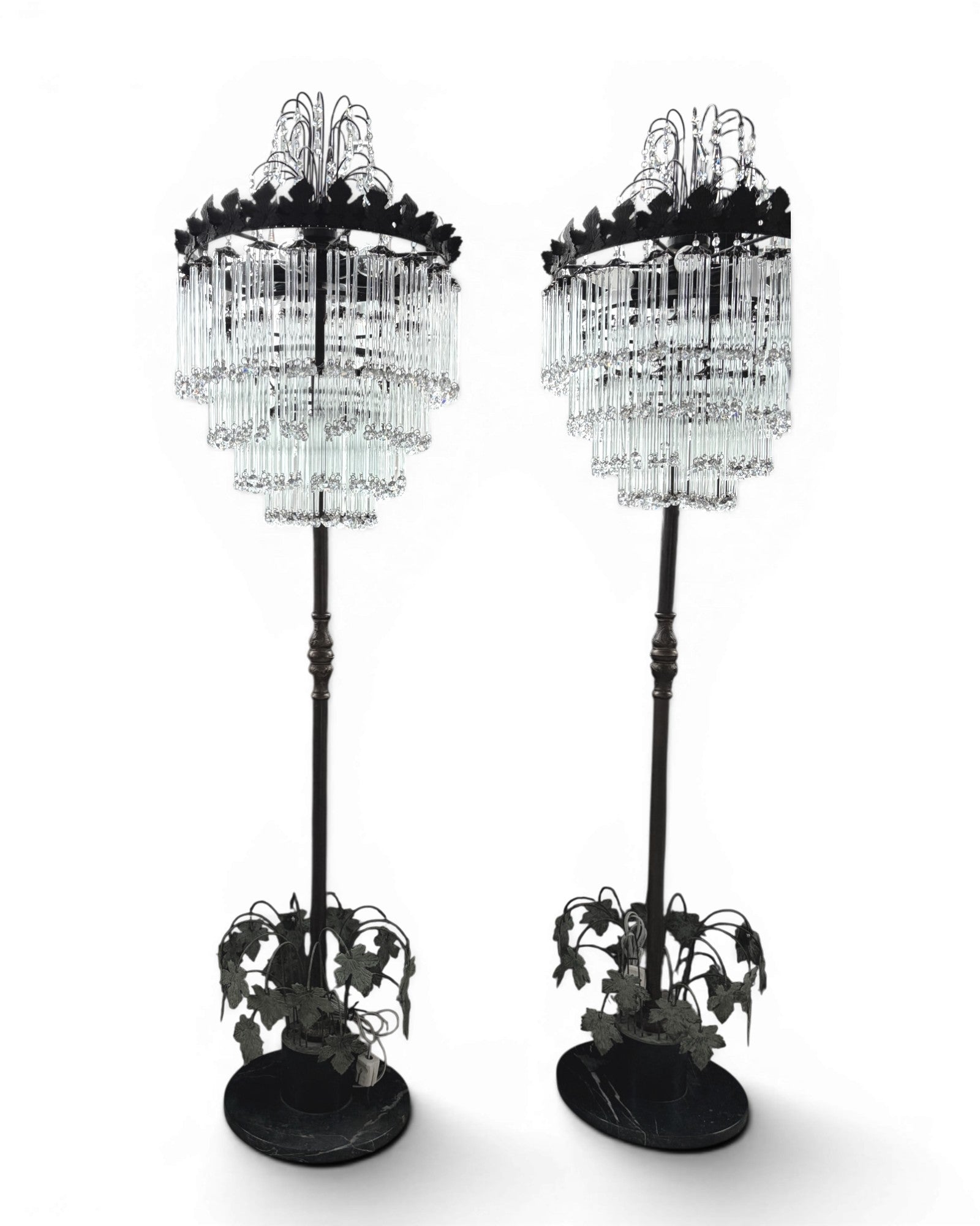 Multi-Tiered Crystal Waterfall Floor Lamp with Decorative Faux Foliage Base (Set) - Surround Living - 3