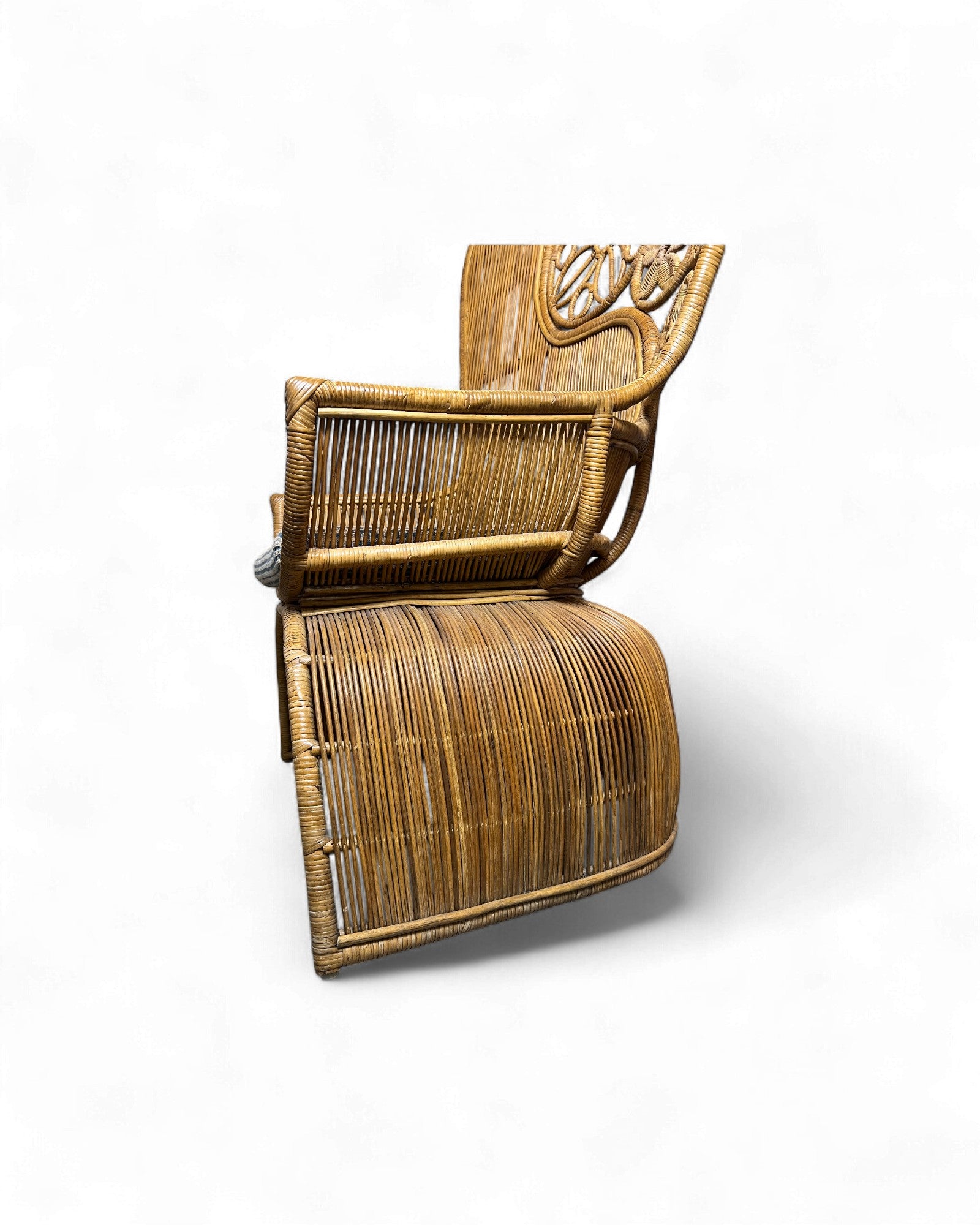 Rattan Vintage High Back Floral Weaved Lounge Chair with Check Weave Cushion Surround Living
