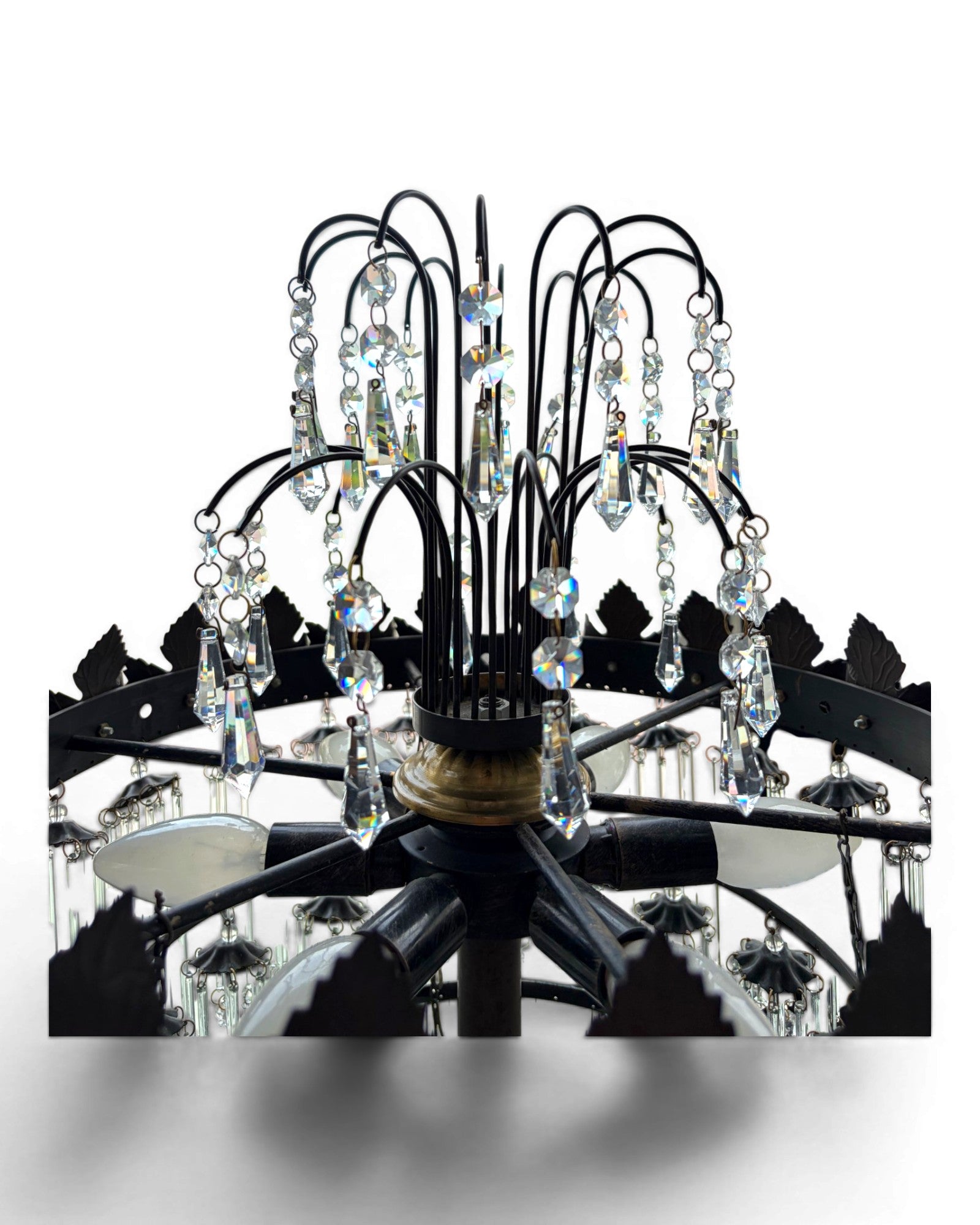 Multi-Tiered Crystal Waterfall Floor Lamp with Decorative Faux Foliage Base - Surround Living - 9