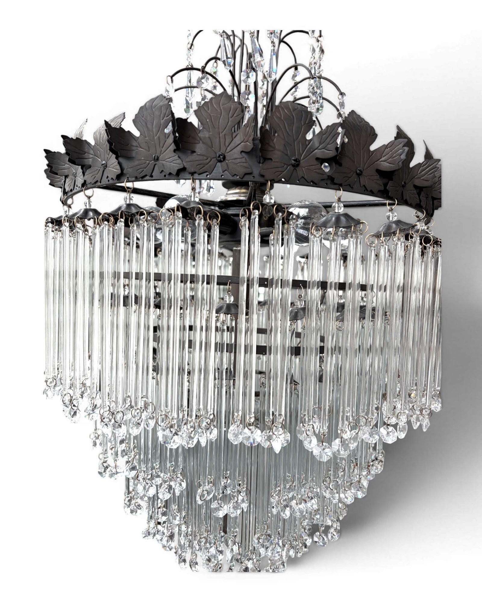 Multi-Tiered Crystal Waterfall Floor Lamp with Decorative Faux Foliage Base - Surround Living - 12