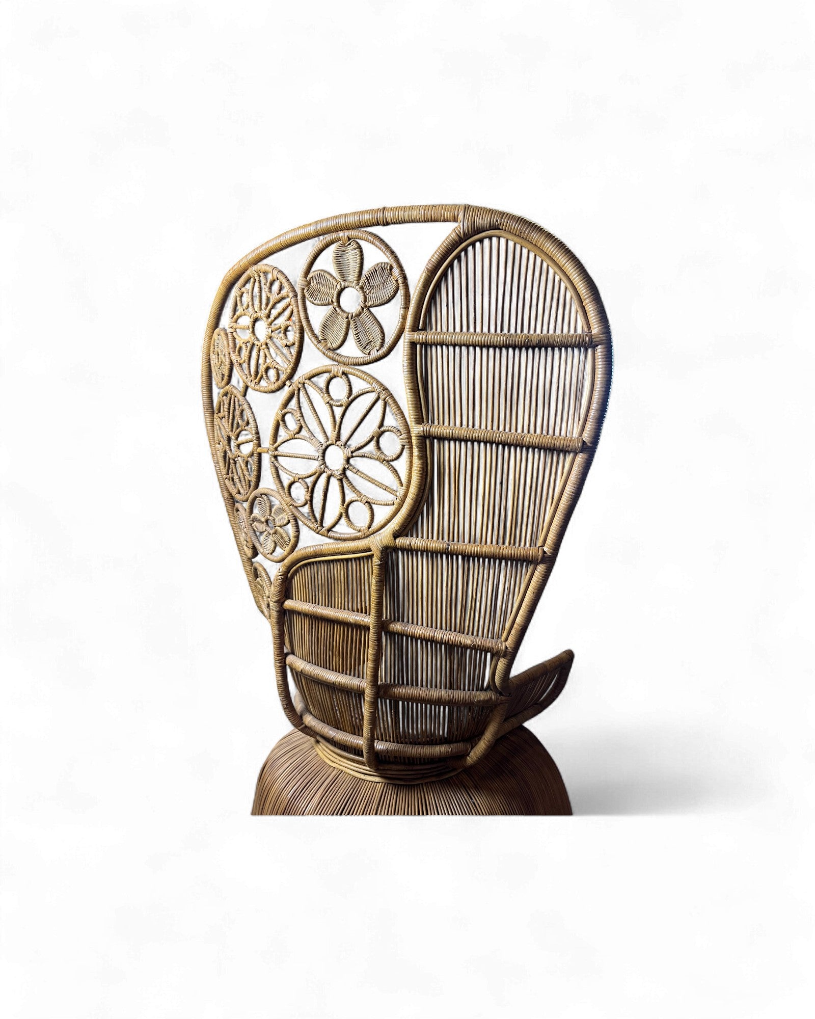 Rattan Vintage High Back Floral Weaved Lounge Chair with Check Weave Cushion Surround Living