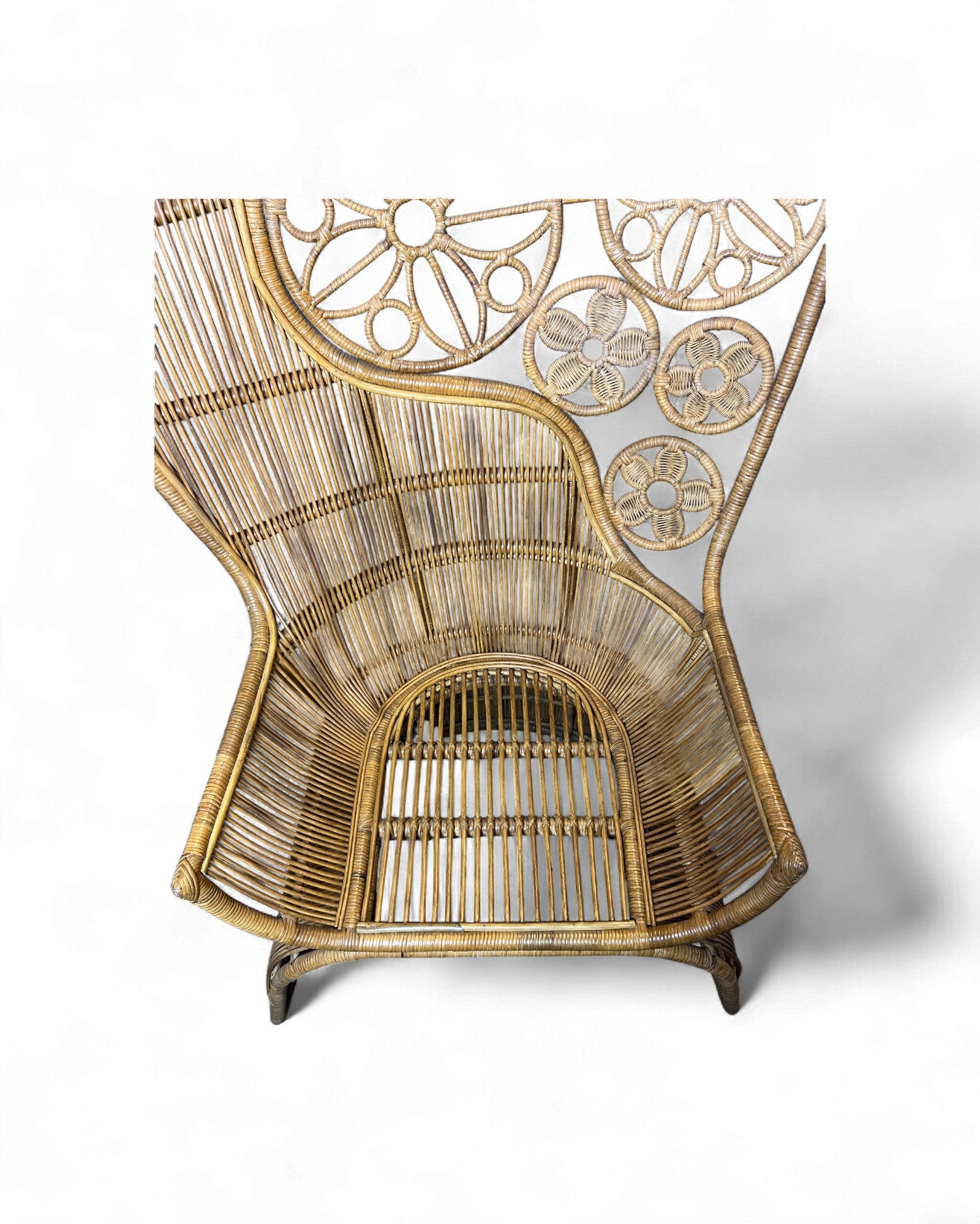 Rattan Vintage High Back Floral Weaved Lounge Chair with Check Weave Cushion Surround Living