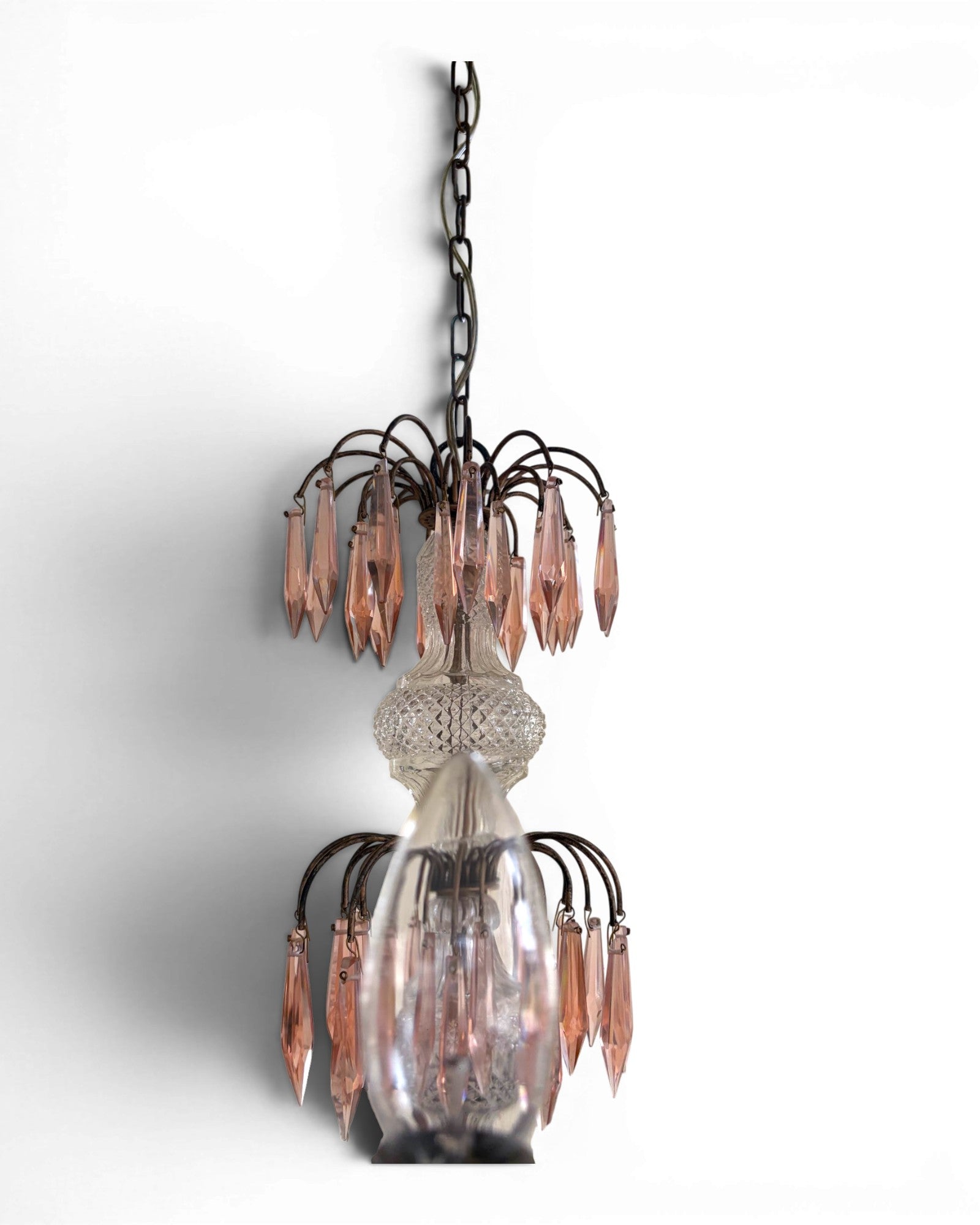 Vintage 8-Light-Arm Floral Glass Crystal Chandelier in Pale Pink Hue - Surround Living - 6